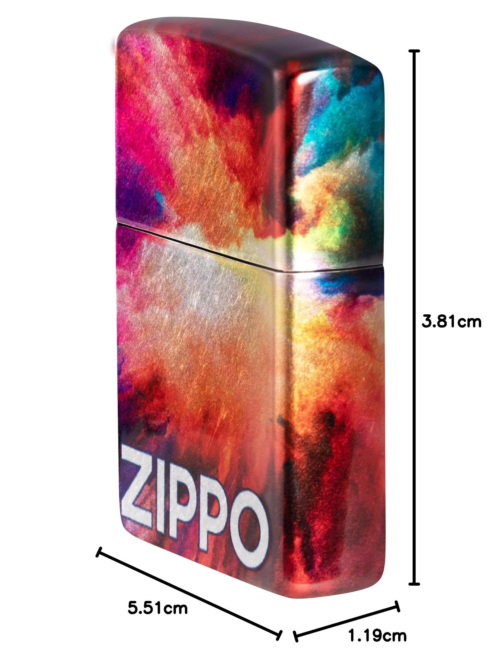 Zippo Sturmfeuerzeug - Tie Dye Multicolor - 540 Fusion Druck, Tumbled Chrome - Nachfüllbar - Wiederverwendbar - Windfestes Design - Geschenkbox - Made in USA