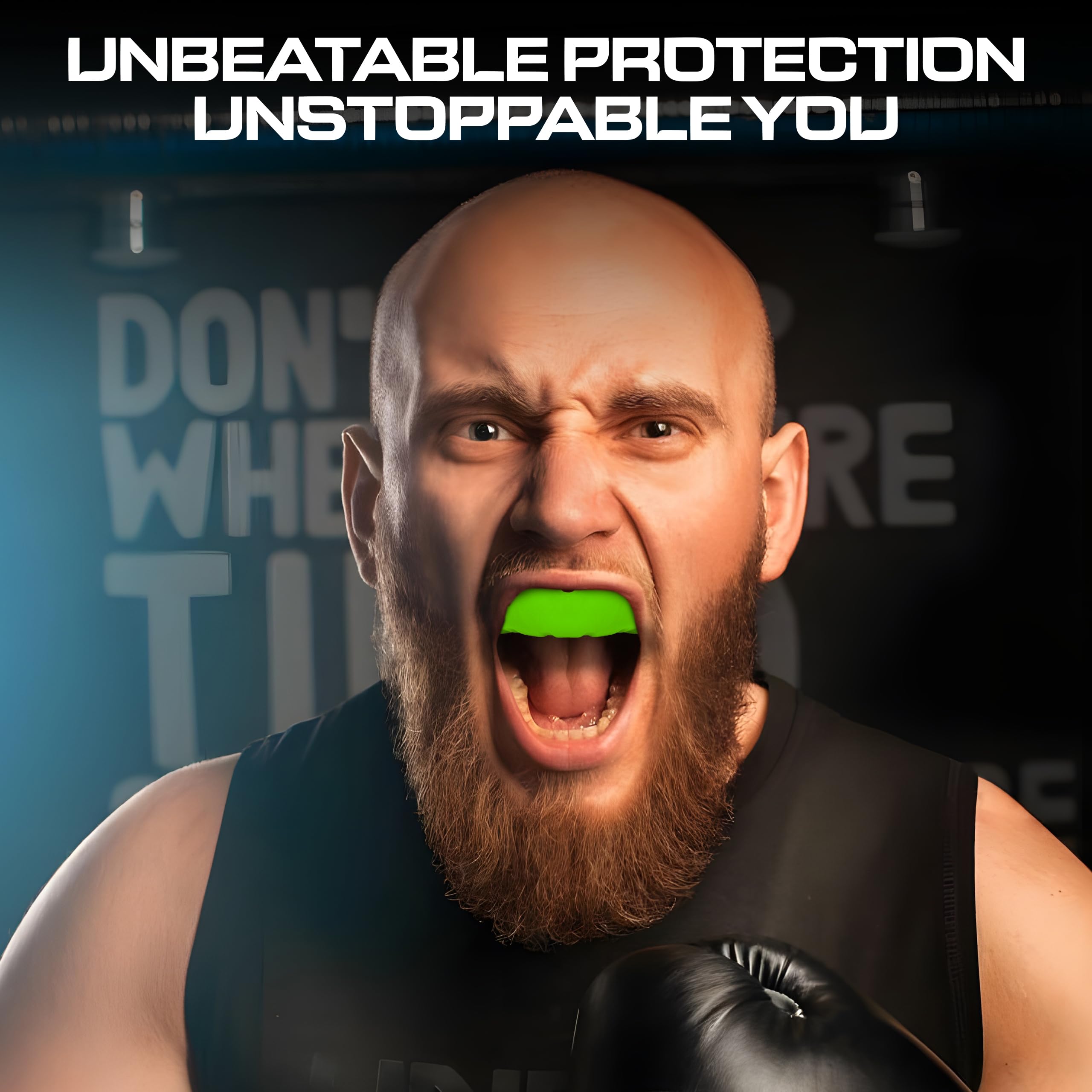Paradenti sportivo per adulti, ideale per denti, MMA, con custodia, per boxe, karate, rugby, calcio (verde influenza)