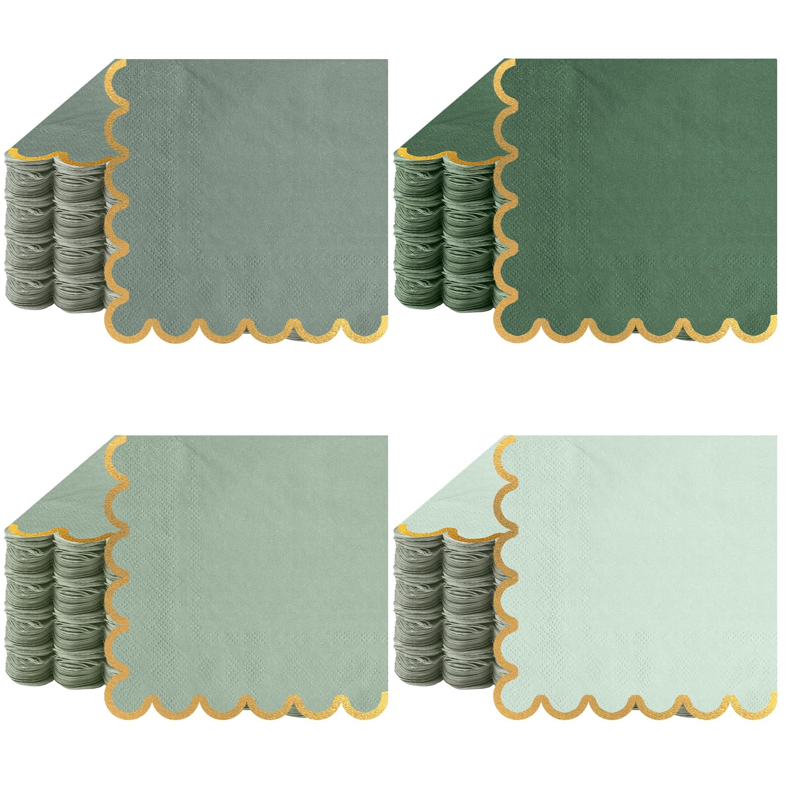 Photo 1 of Saypacck Cocktail Napkins, Green, Gold Scalloped, 5x5"