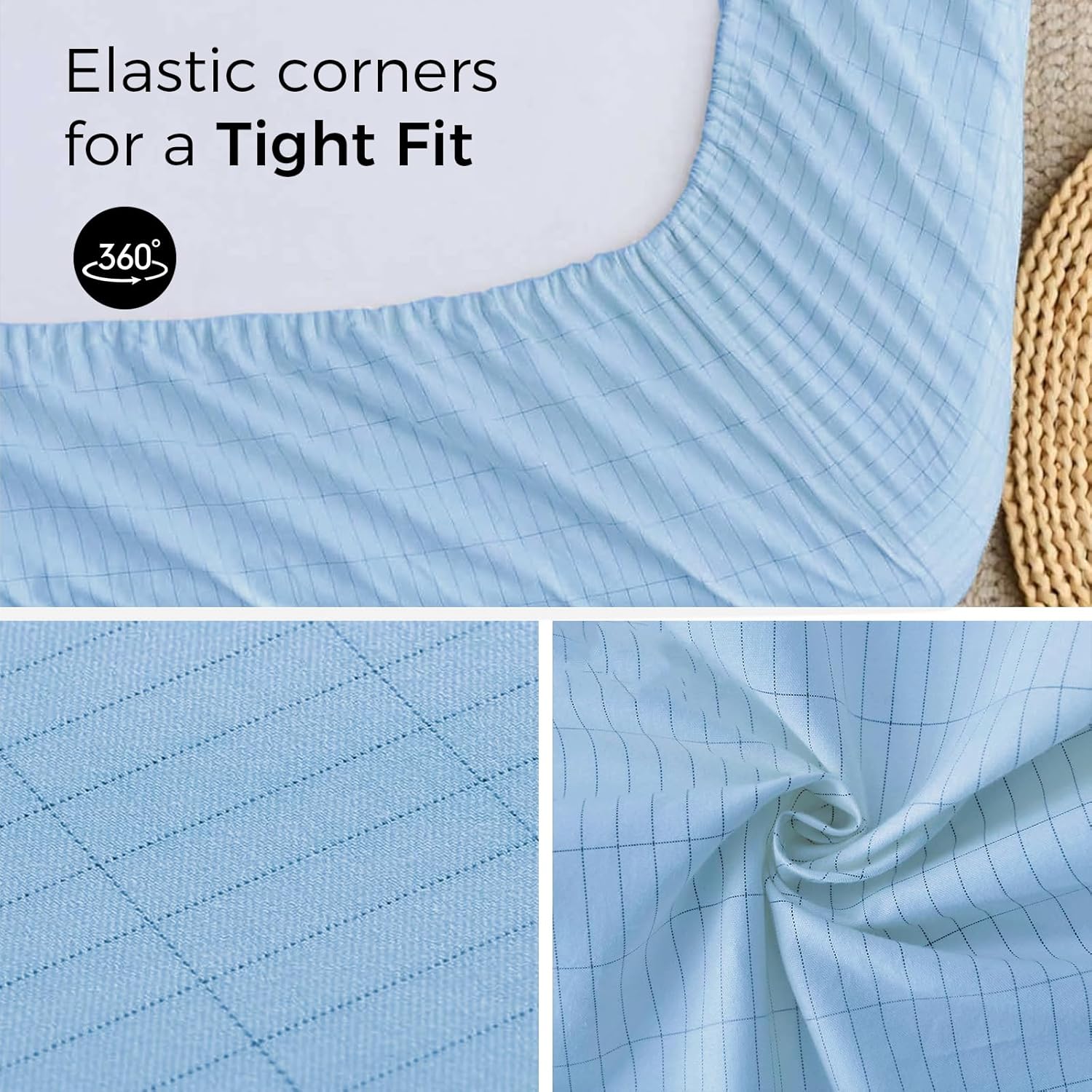 Grounding Sheets Queen Size, Earthing Fitted Sheets, 95% Cotton 5% Pure Silver Fiber, Grounded Sheets with Grounding Cord, Conductive Earthing Bed Sheet Grounding Cover for Better Sleep (Blue Queen)