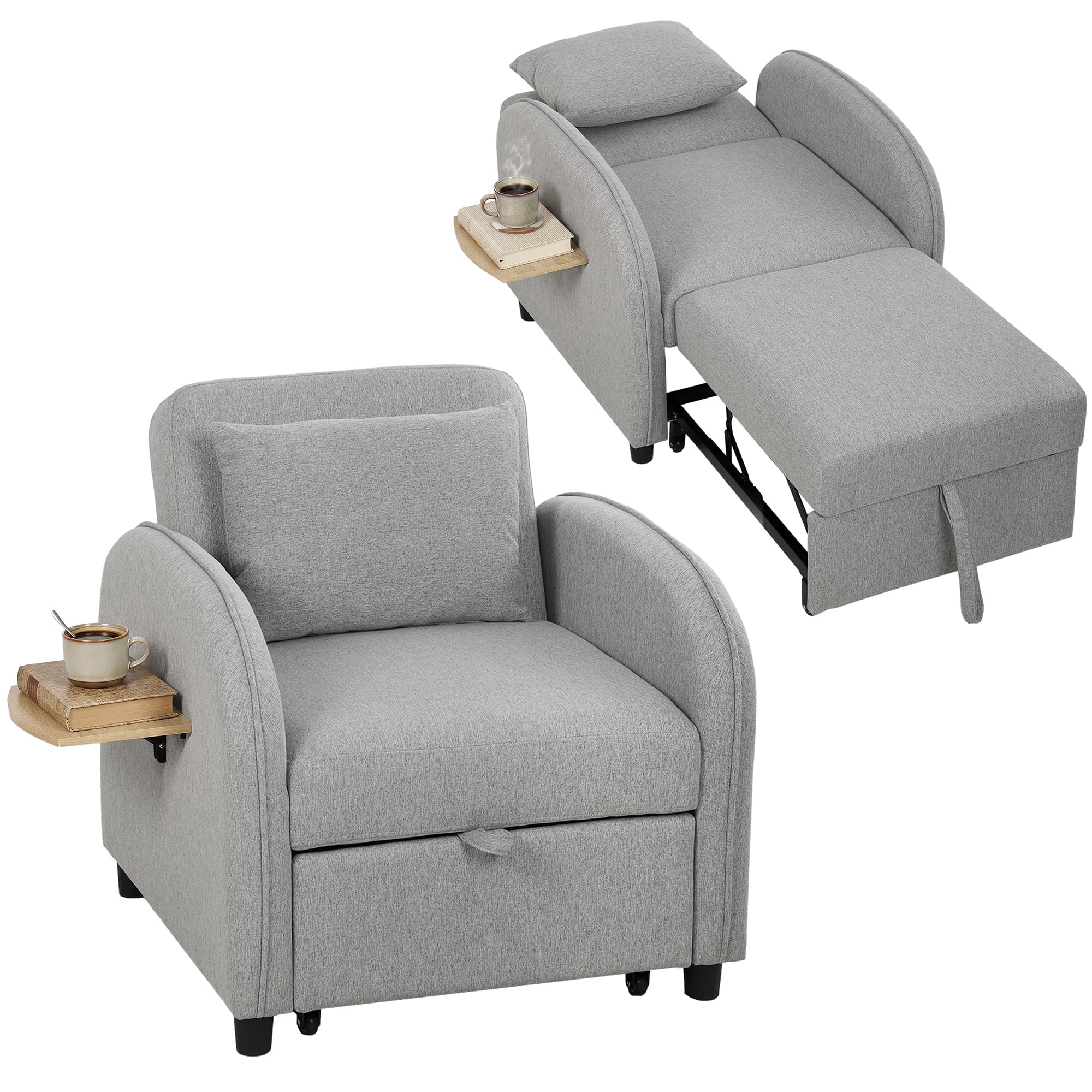 HOMCOM Fauteuil Convertible 1 Place Fauteuil-Lit Clic-Clac 3 en 1 Gris