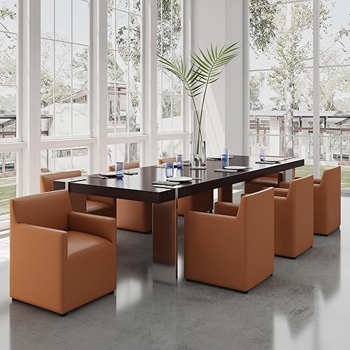 Miniatura 3 de Manhattan Comfort Anna - Silla cuadrada moderna de comedor con brazos, tapizada de piel sintética de la cabeza a los pies con relleno de plástico