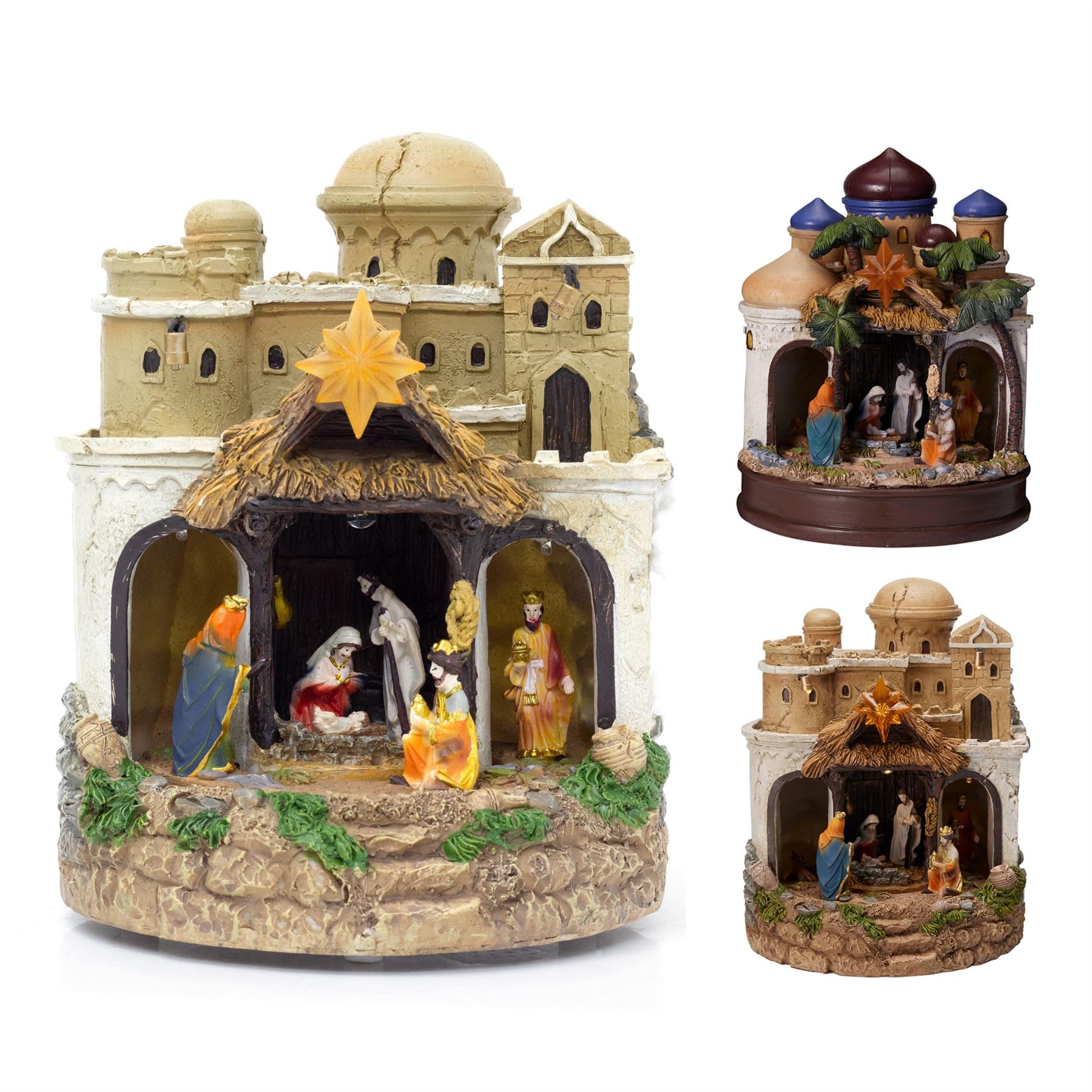 Carousel Home Multicolor Led Musical Nativity Scene | Light Up Christmas Ornament With Rotating Scenery | Animated Festive Nativity Set Decoration - 22Cm ~ Design Varies