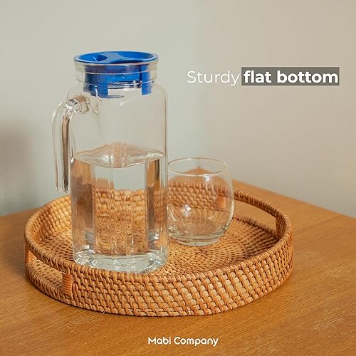 Miniatura 7 de MABI - Juego de bandejas redondas de ratán con asas, bandeja decorativa para mesa de café otomana y decoración del hogar