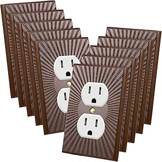 Pinkunn 10 Pack Walnut Wood Light Switch Cover Plate Boho Brown Wooden Outlet Covers Decorative Vintage Switch Wall Plates for Bedroom Kitchen Home Decor (Retro Sunburst,Double Hole)
