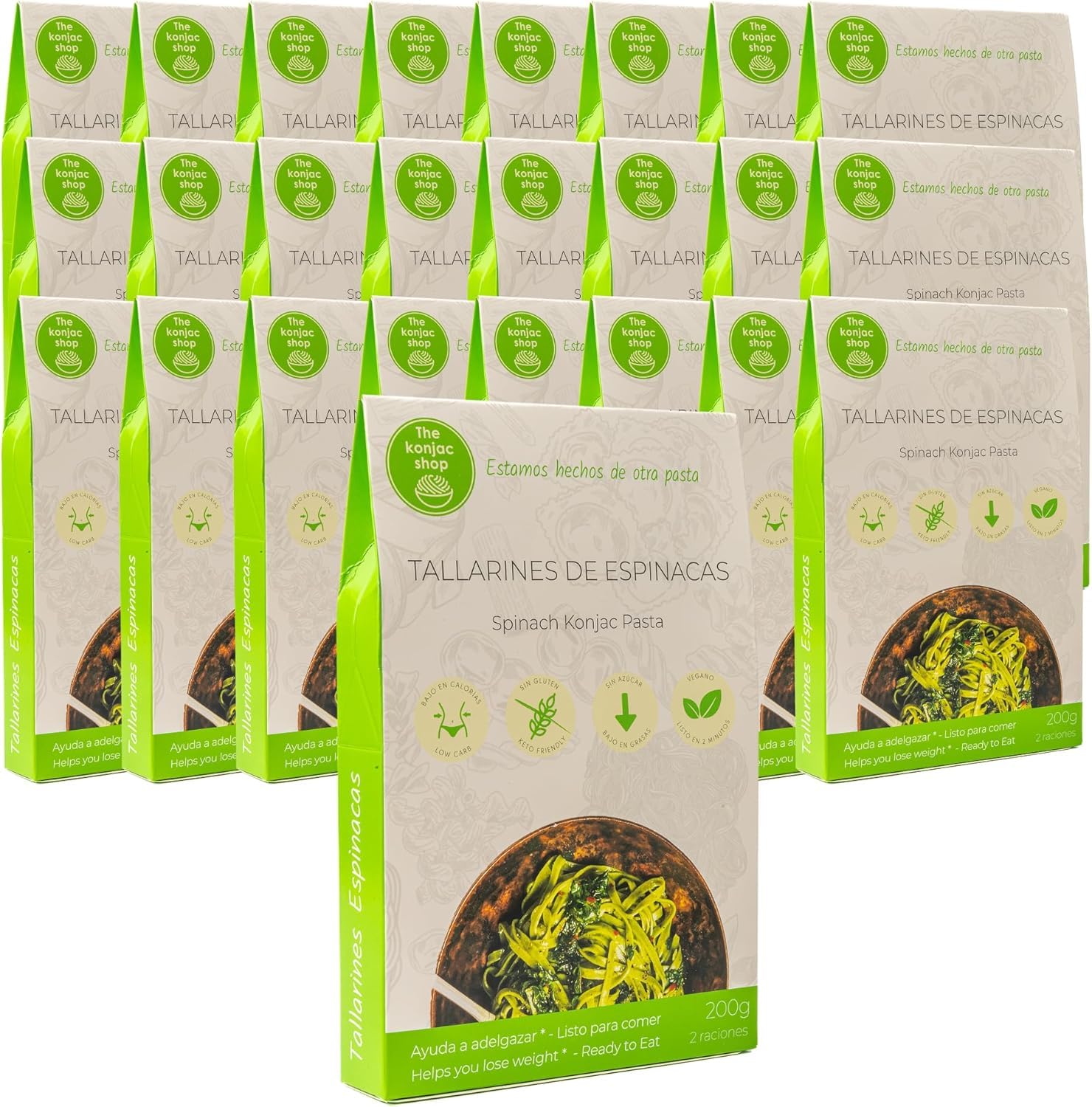 The Konjac Shop - Nouilles Konjac aux Épinards 270g - Pâtes Sans Gluten - Faibles en Calories & Glucides - IIdéales pour Céto, Végétaliens, LowCarb (paquet 25)