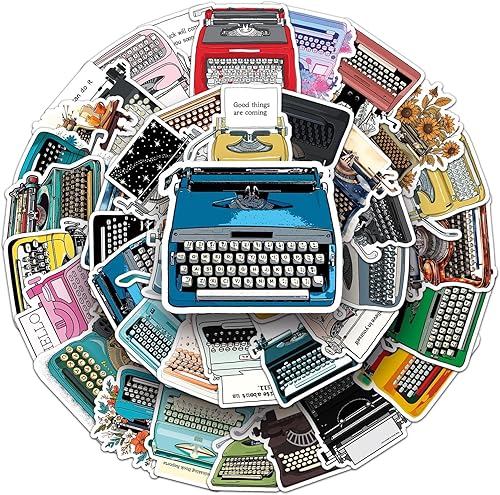 Calcomanías retro para máquina de escribir para álbumes de recortes, 50 calcomanías de máquina de escribir vintage, calcomanías de vinilo
