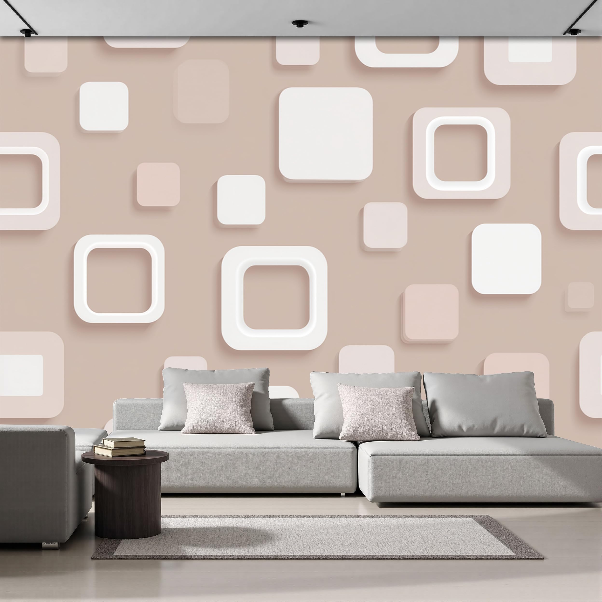 Papier peint panoramique intissé géométrique carré 350x256cm style simple effet 3D pour salon