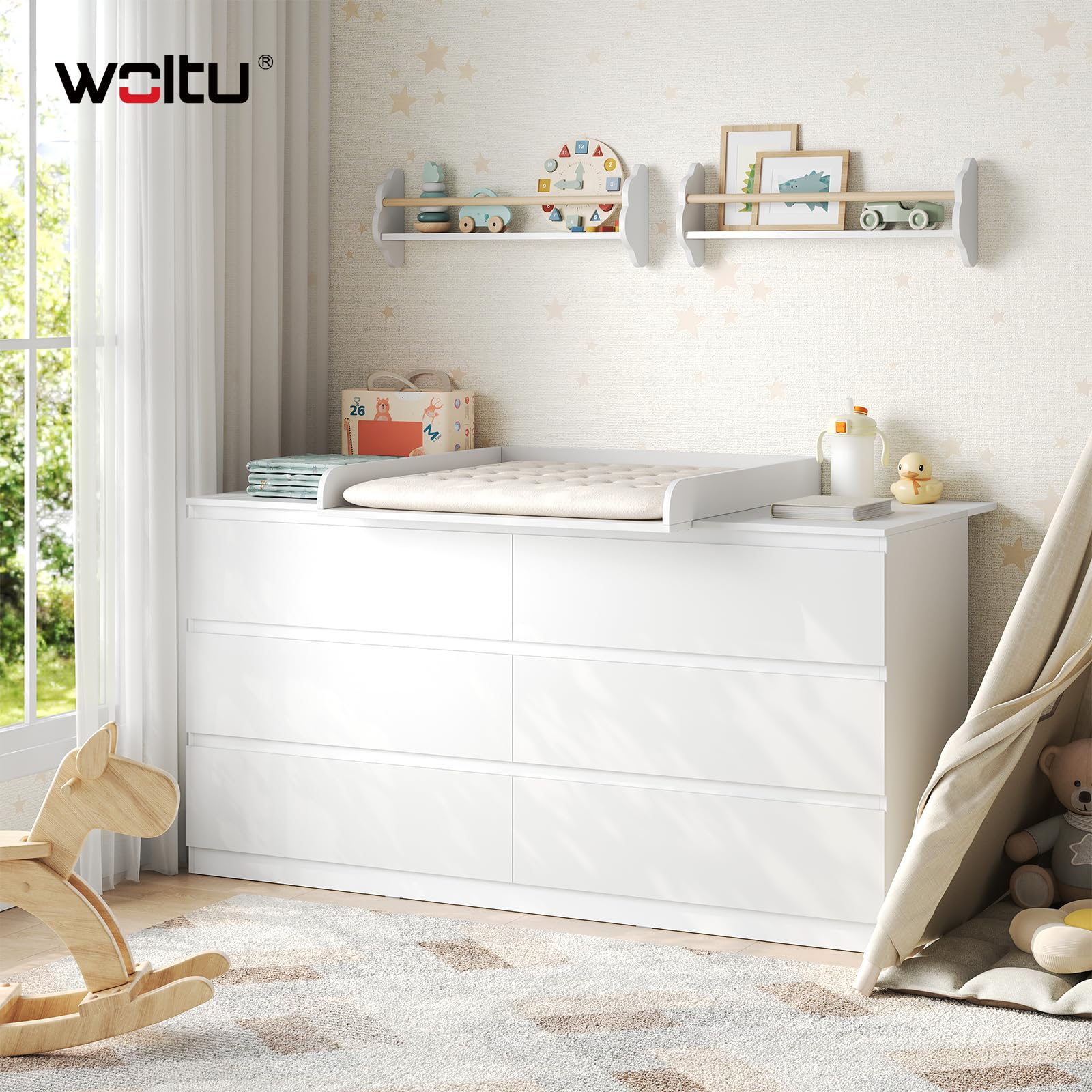 WOLTU Cambiador Accesorio para Cómoda, Tablero Cambiador de Pañales con Borde Protectora, MDF Blanco, 160x80x10 cm (Zona para Bebé 80x80 cm)