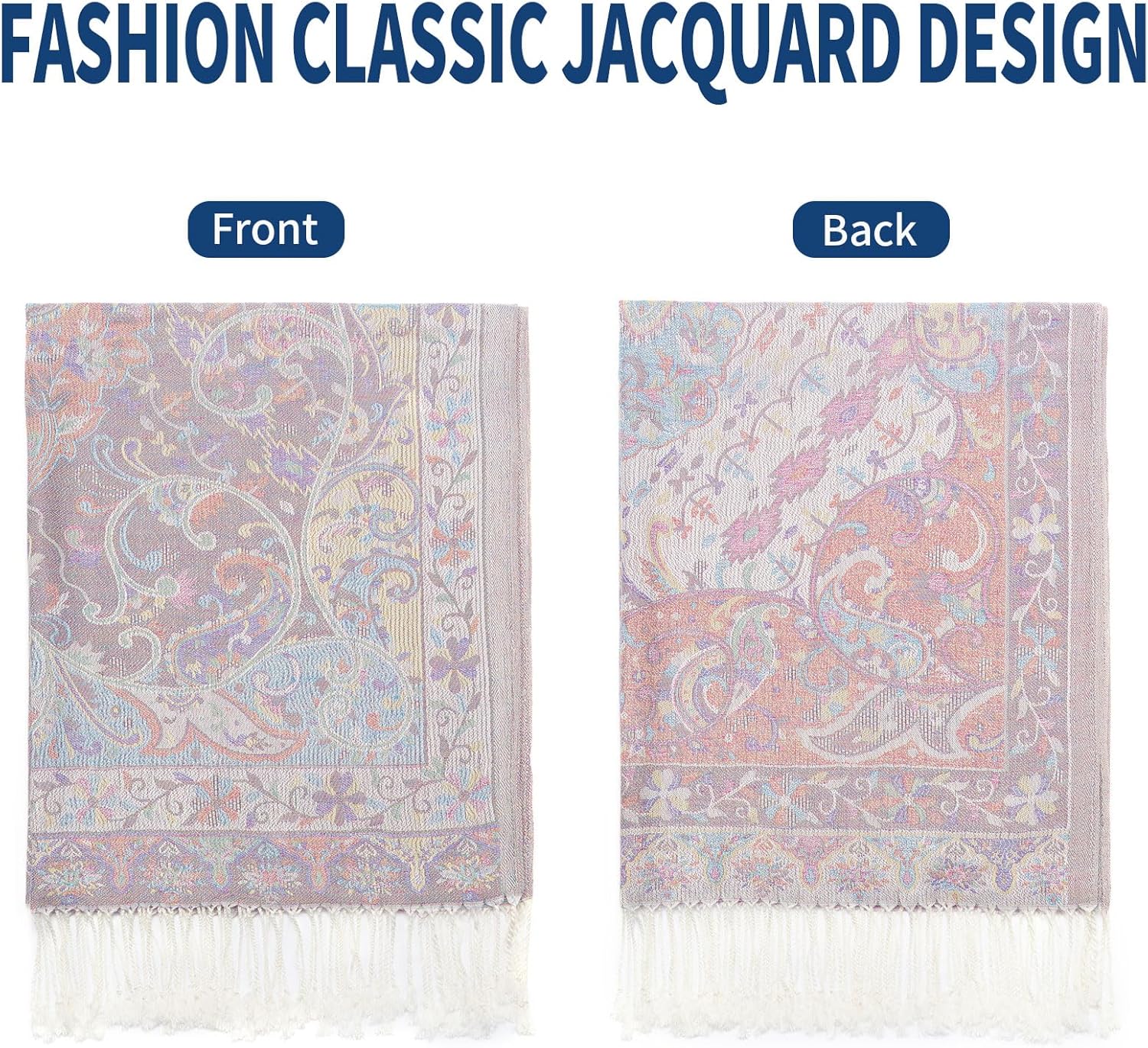 Paisley Pashmina Shawl Wrap Women Reversible Vintage Jacquard Pashmina Rave Scarf with Fringe for Evening, Wedding - Image 4