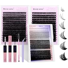 Wendy Lash Clusters Kit With Bottom Lashes 40D+50D+80D+100D 880-Pcs Fluffy Eyelash Clusters D Curl Lashes Extension Soft Eyelash Extension Kit Wispy Natural DIY at Home
