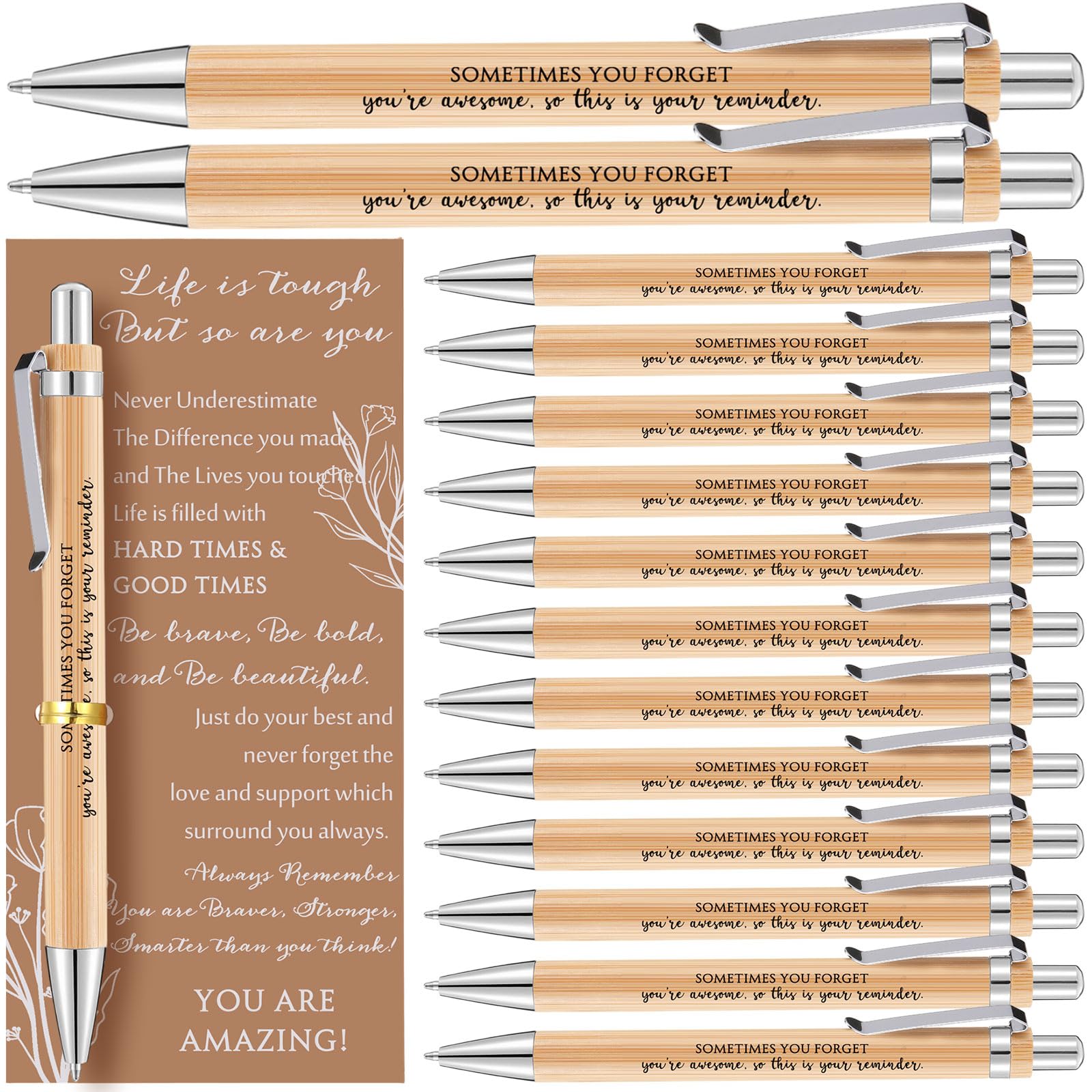 Supervitae 25 Set Employee Appreciation Gift Bulk for Women Motivational Quote Ballpoint Pens and Flower Card Employees Inspirational Gifts for