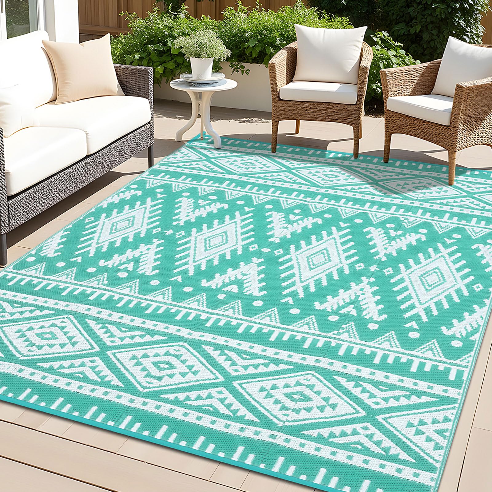 OLANLY Outdoor Rug Waterproof 6x9 ft, Reversible Outdoor Plastic Straw Rug, Boho Patio Rug, Indoor Outdoor Carpet, RV Mat Outside for Patio, Camp,
