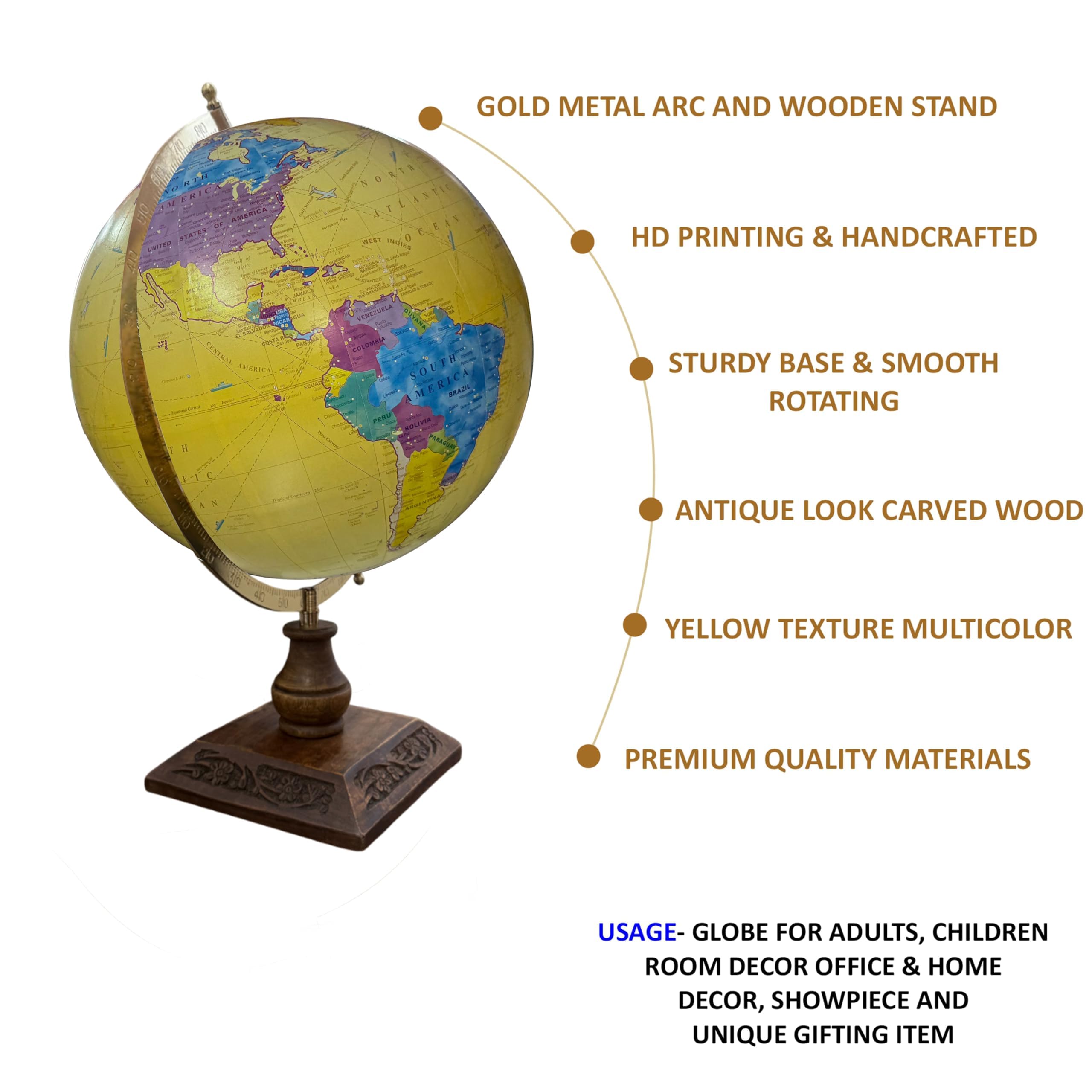 Cosmic globe Exports Rotating World Globe 12 Inch with Metal Arc and Wooden Stand for Show pieces for Home Décor, Office Decor and Decorations items, Birthday, Party Gifts and Anniversary. 1