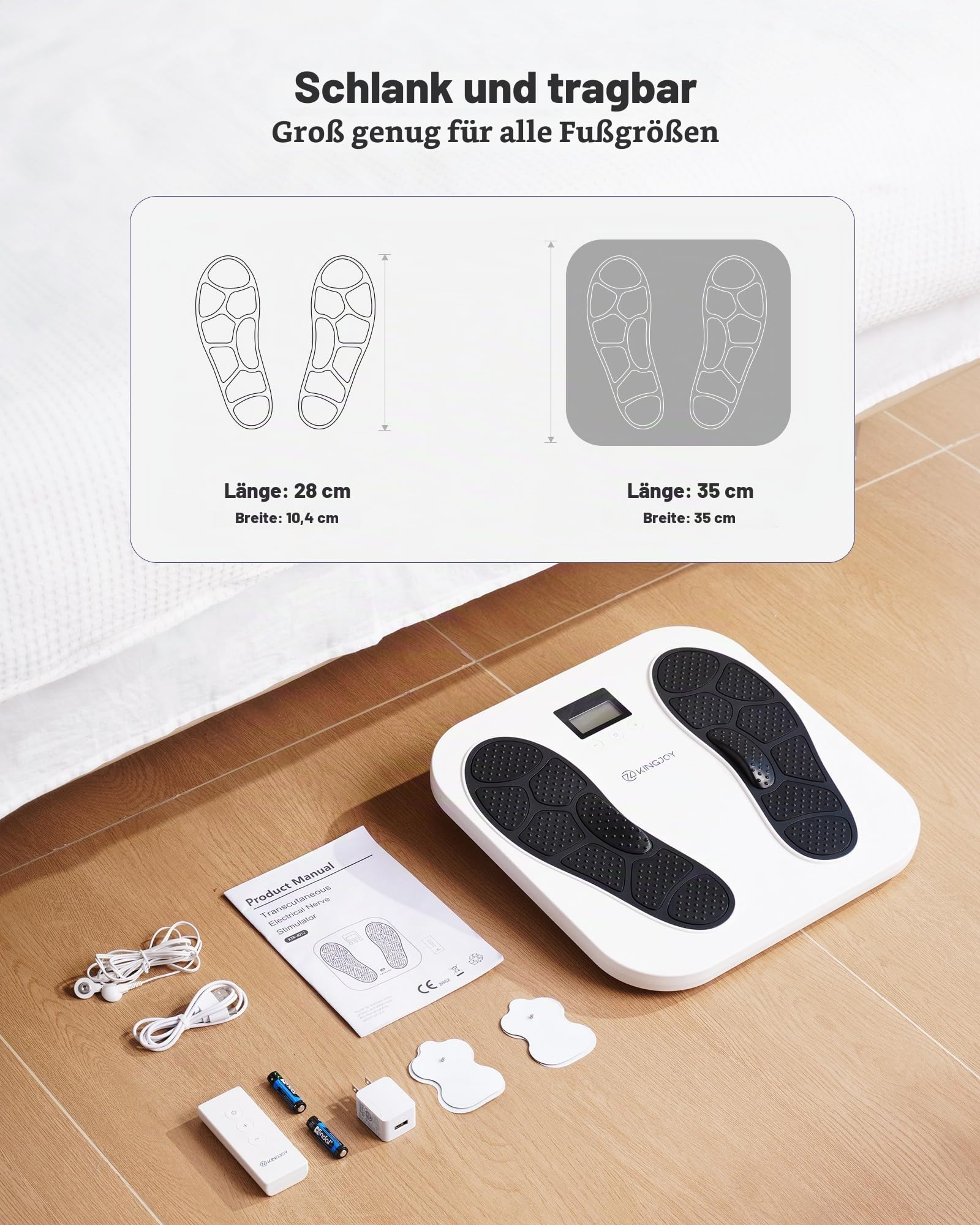 Medic Durchblutungs-Stimulator Beine & Fuß, EMS Fußmassagegerät Elektrisch mit TENS Elektroden Pads zur Neuropathie, Verbessert die Durchblutung, Linderung von Plantarfasziitis & Schmerz, Geschenk