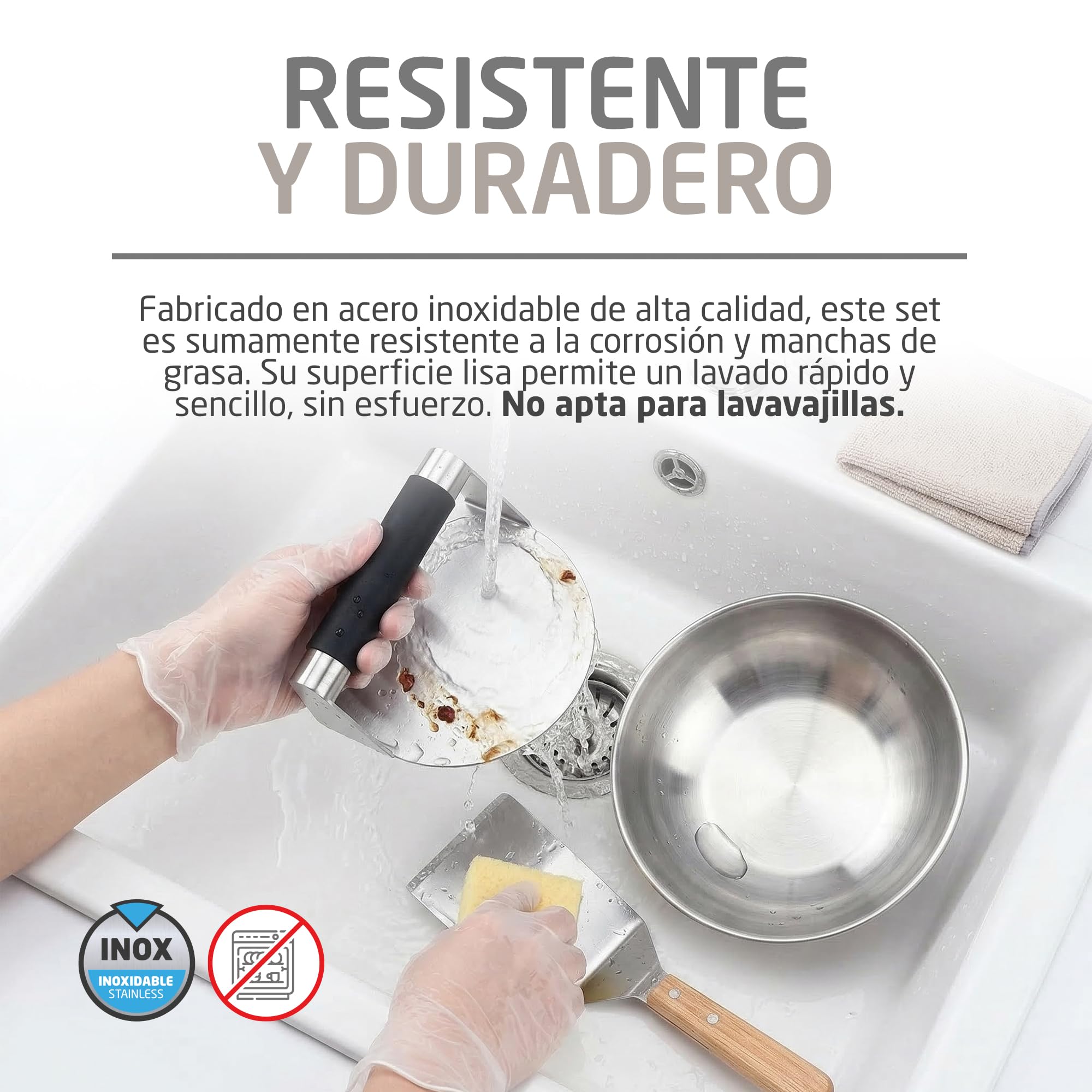 Amig - Kit 3 Accesorios para Smash Burger - Prensa para Carne, Campana para Fundir Queso, Espátula - Acero Inoxidable - Mod. AM12