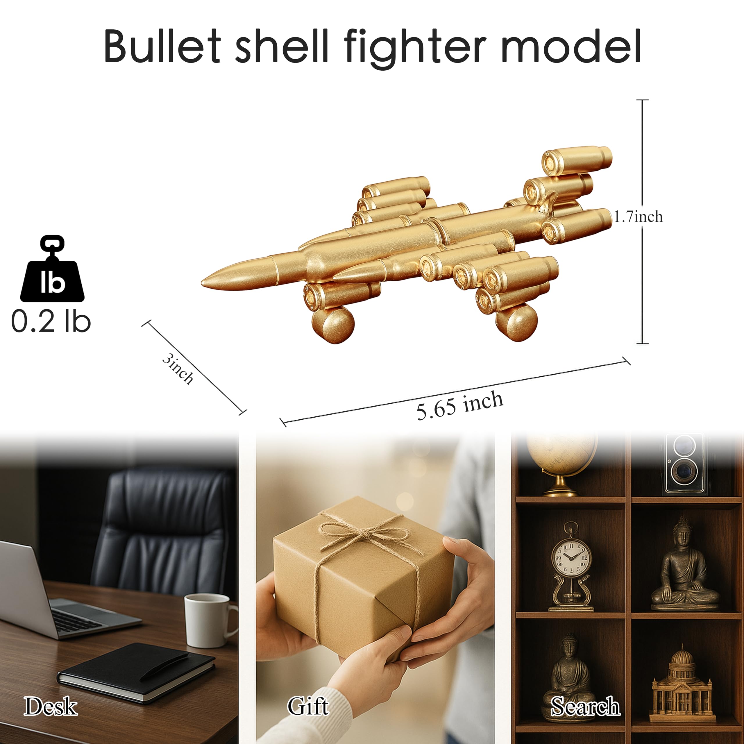 Lovisun Bullet Shell Military Vehicle Sculptures - Handmade Tank, Airplane, Warship Metal Art Decor for Home, Office, Study Room for Men, Veterans (Fighter Model)