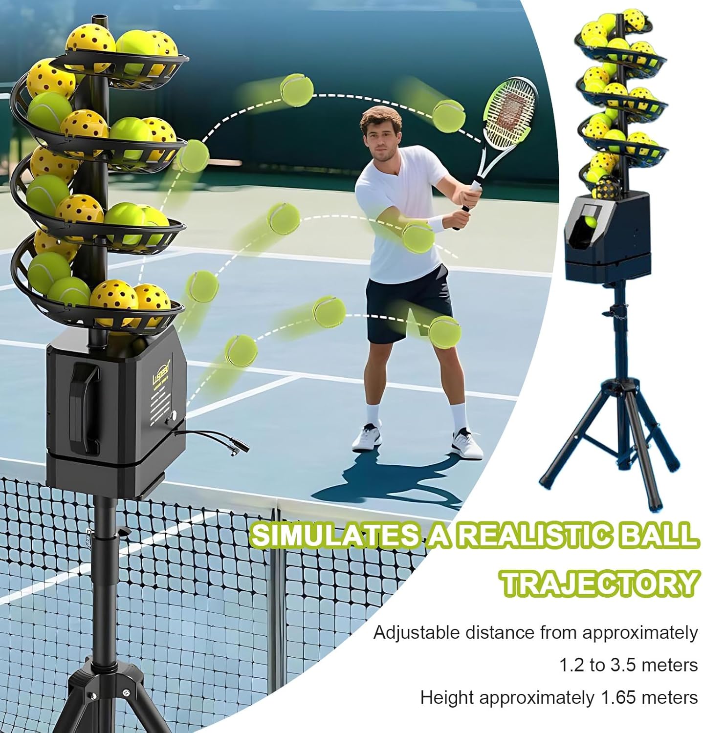 Automatic Tennis Ball Machine with Remote Control, Adjustable Height 23.6-41in, Triangular Base Design, Holds 33 Balls – Perfect for Training & Practice