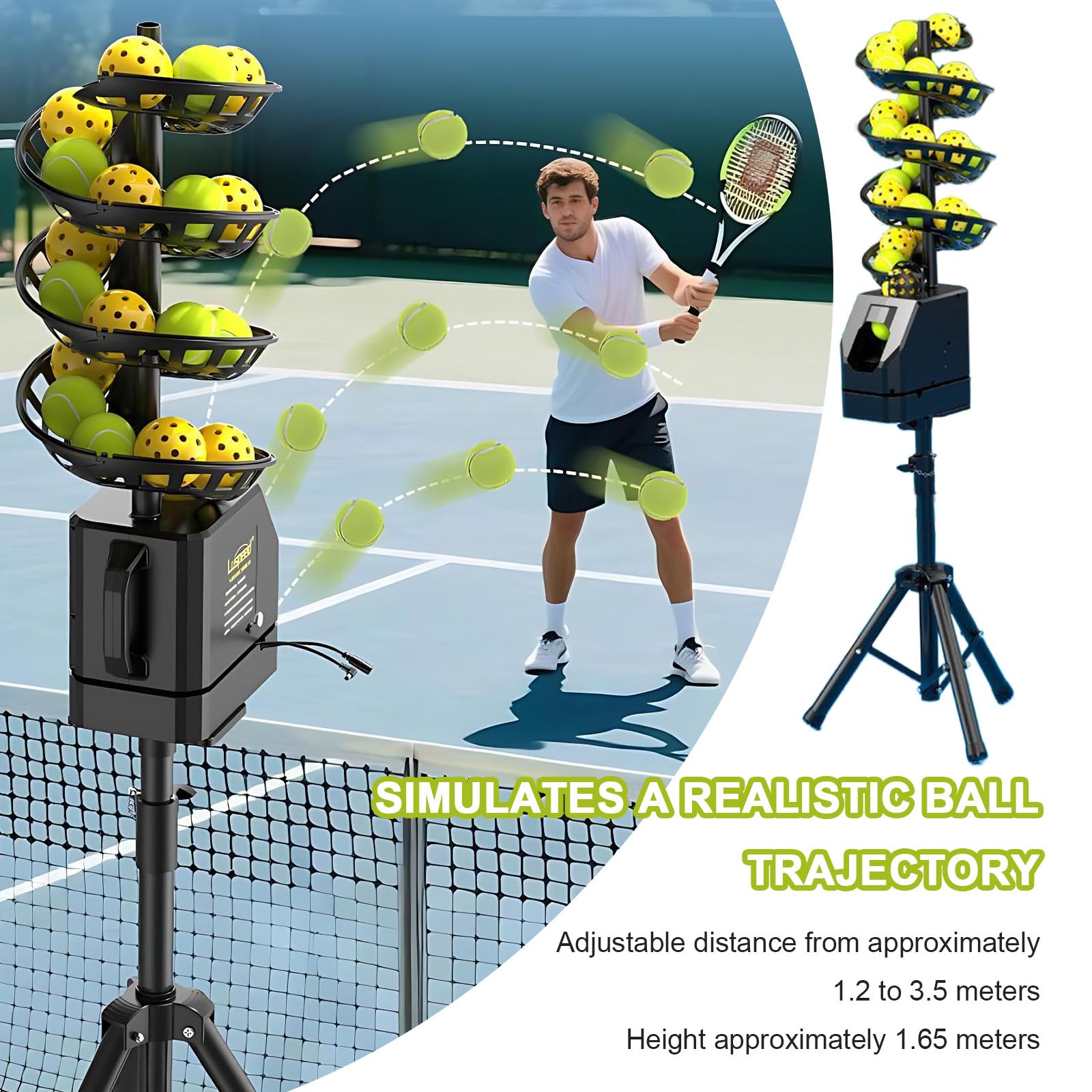 Macchina per Palline da Tennis Macchina per Palle da Tennis Leggero Macchina da Lancio da Tennis Collegare/Batterie 33 Palle, Allenamento Tennis in Campo o Garage