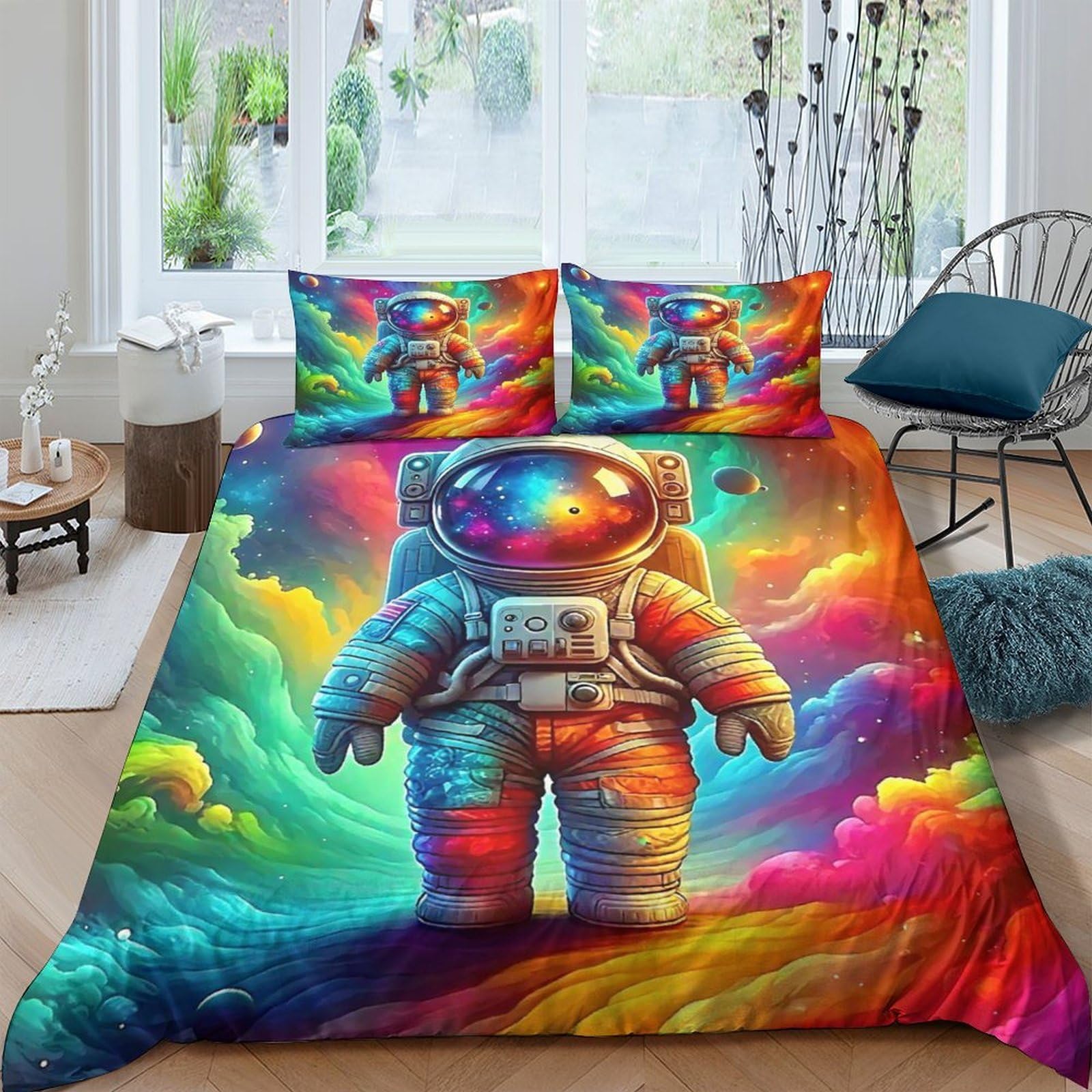 Parure de lit microfibre douce et anti-plis 200x200cm motif espace astronaute