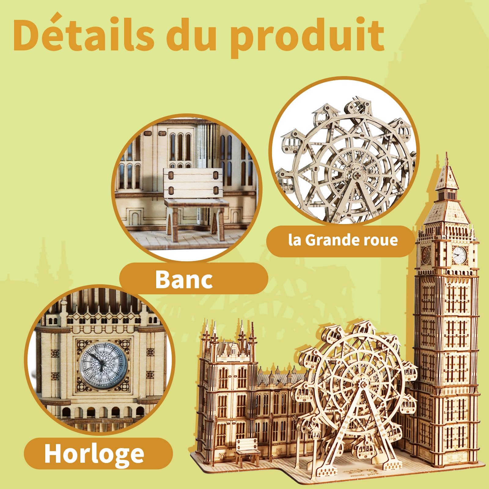Music Park Puzzle 3D Vintage Big Ben L 'Horloge Maquette Mécanique en Bois pour des Adulte Cadeau De Noël Et d'anniversaire Cadeaux