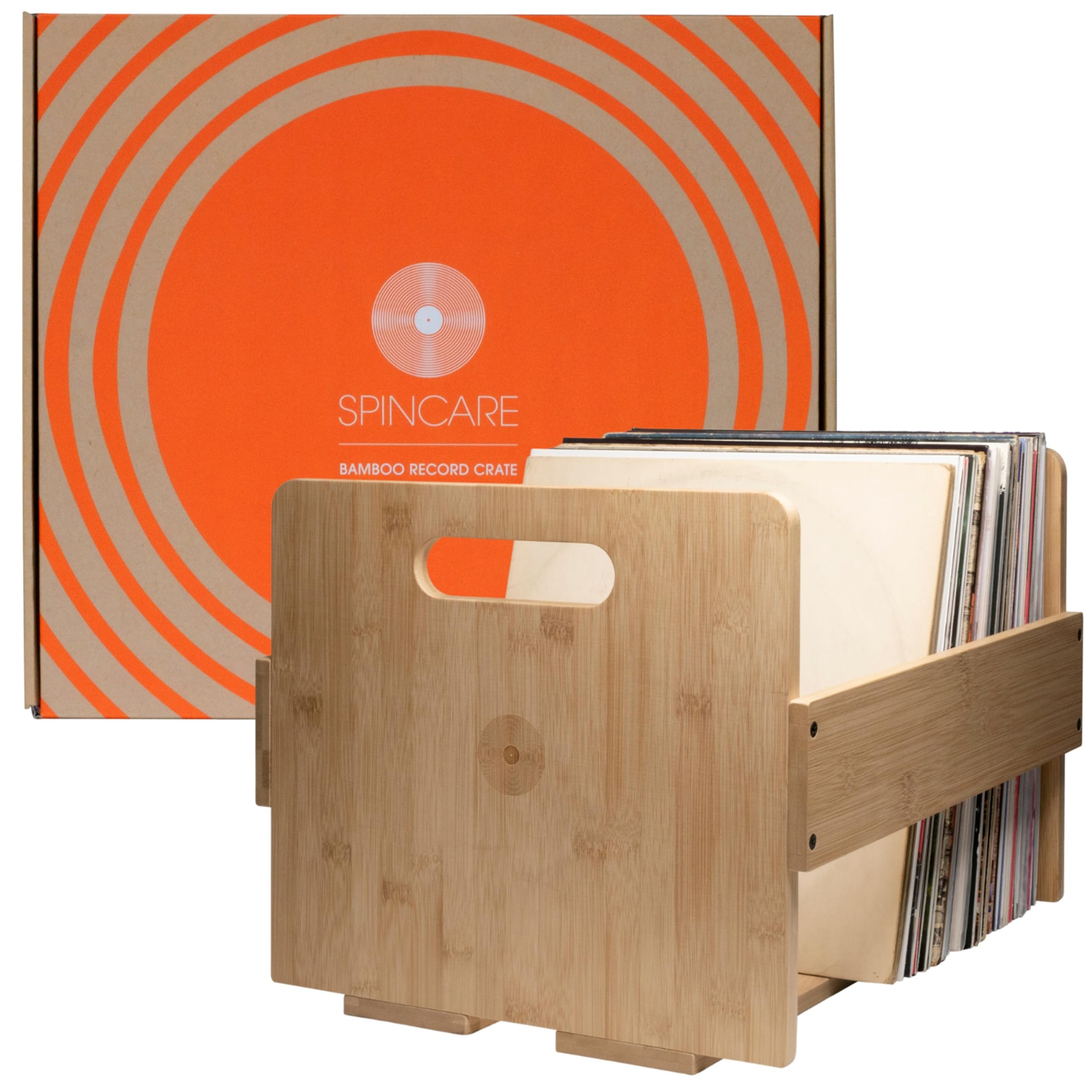 SPINCARE Caisse rangement vinyle | Caisse vinyle et boîte d'affichage en bambou Premium pour disques vinyles 33 tours et albums | Contient jusqu'à 80 LPs | Pour disques simples, doubles et coffrets