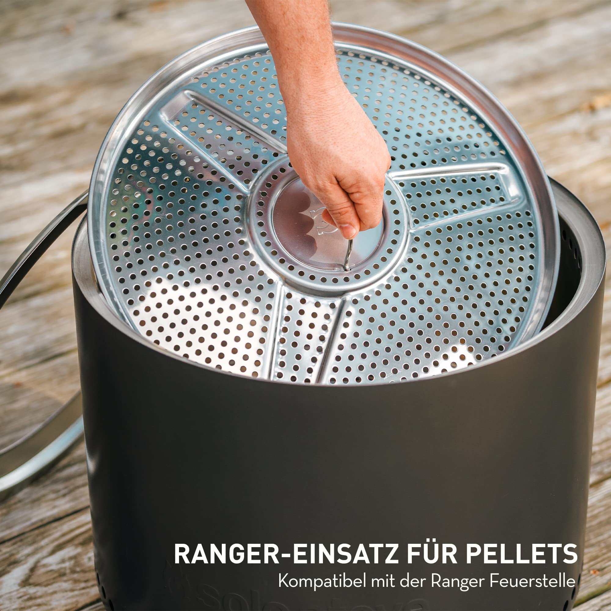 Solo Stove Ranger-Einsatz für Pellets | Zubehör für raucharme Outdoor Feuerschale Ranger, Adapter für die Verbrennung von Pellets, Dual Fuel Einsatz, Sichere Verbrennung, Edelstahl, D: 33,4 cm