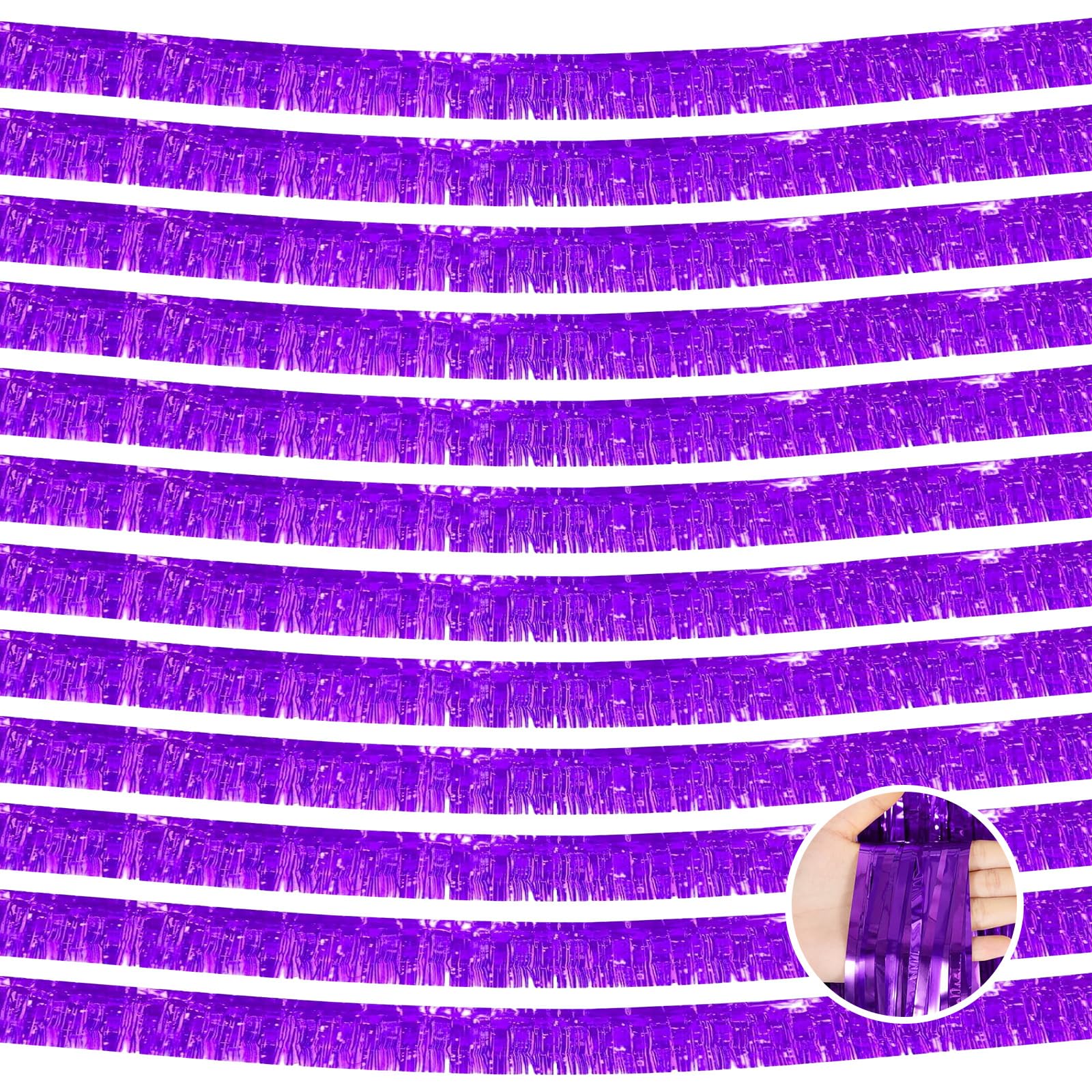 Paquete de 12 guirnaldas de flecos de papel de aluminio metálico de 10 pies, pancarta de oropel para colgar en la pared, color morado para flotadores de desfile, bodas, cumpleaños, Navidad