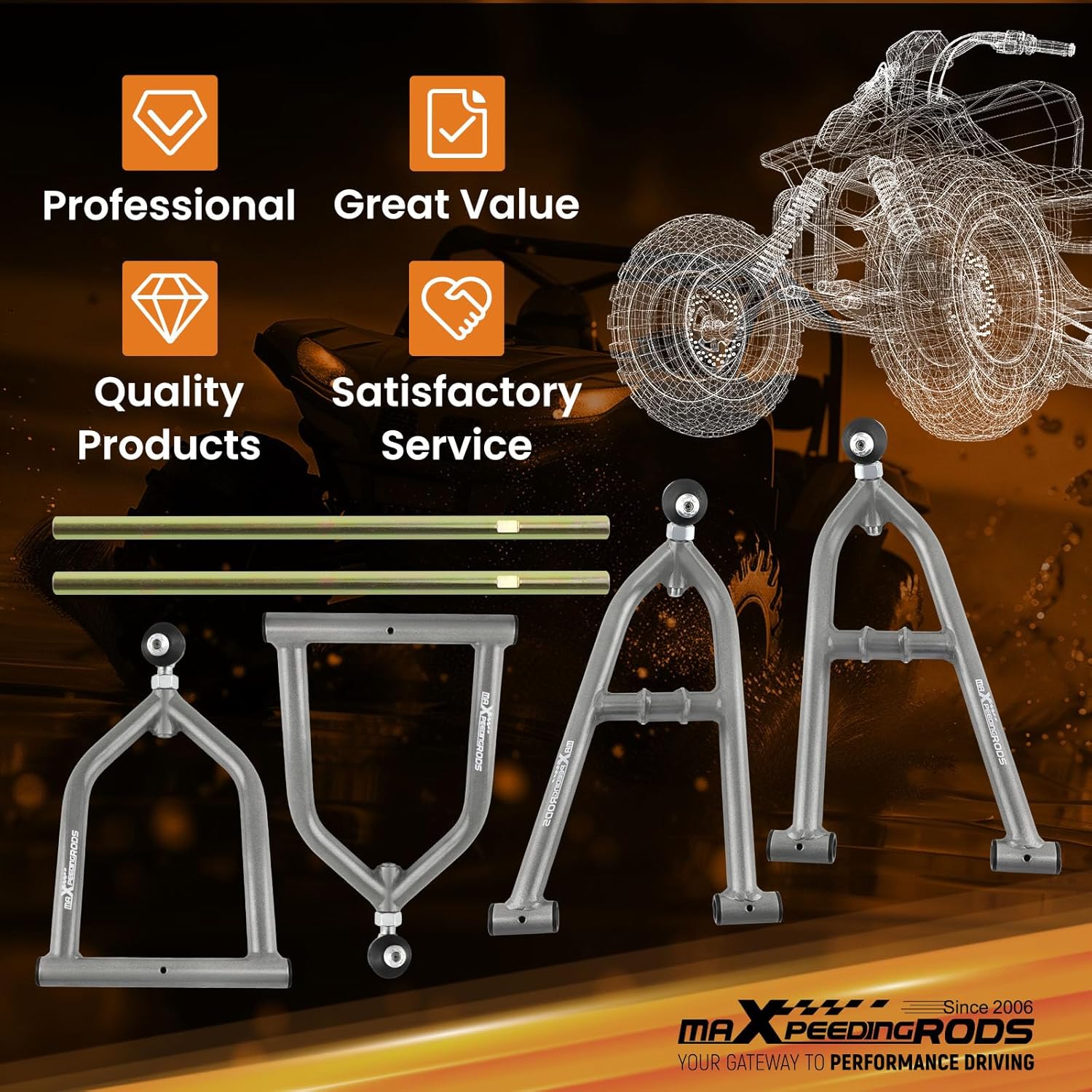 maXpeedingrods Adjustable Front Extended A-Arms for Yamaha Banshee 350 1990-2006, 2+1 Control Arm ATV Suspension Kit w/Ball Joints