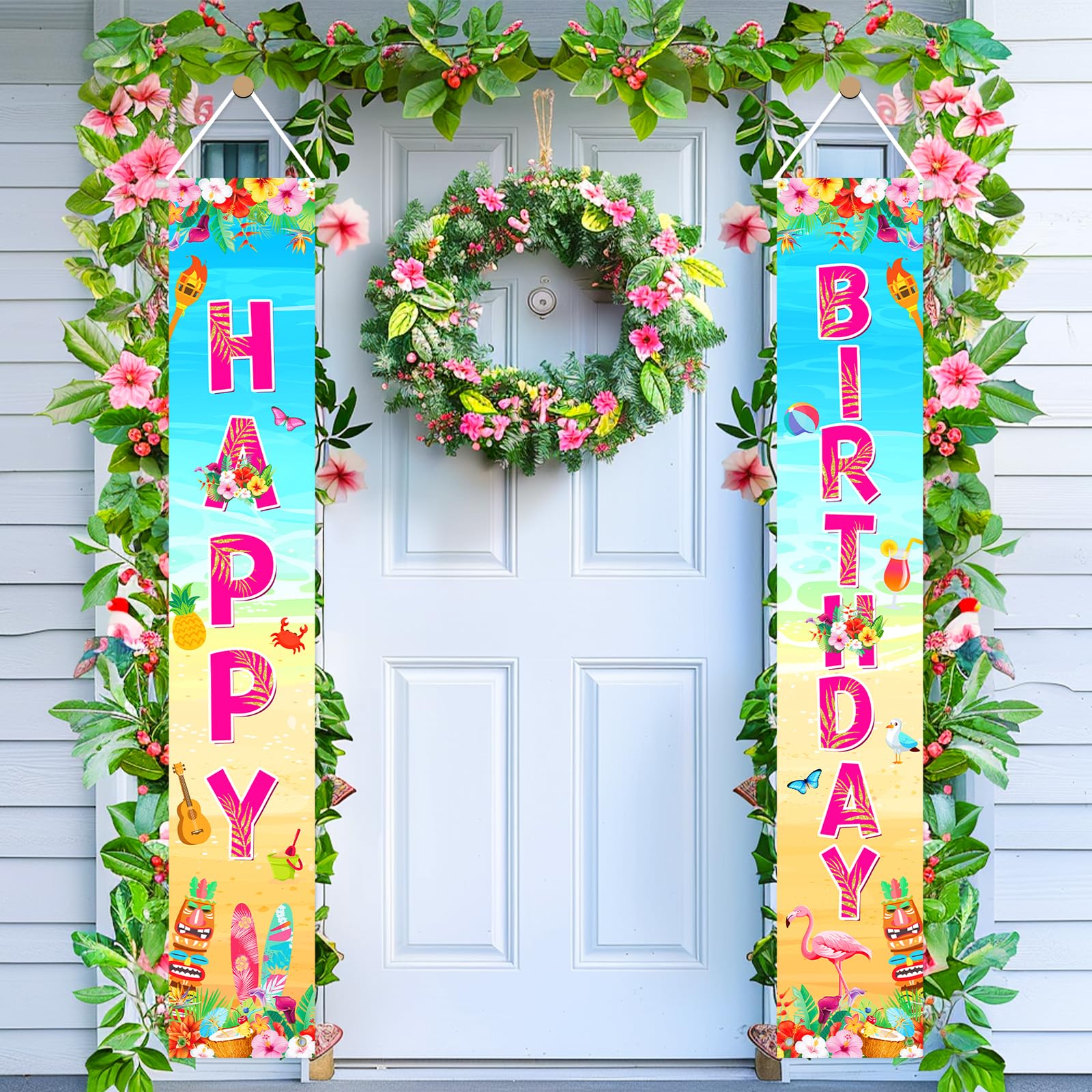 Avezano Summer Hawaiian Birthday Banner Hawaiian Birthday Party Decorations Tropical Aloha Door Banner Luau Decorations Indoor Outdoor