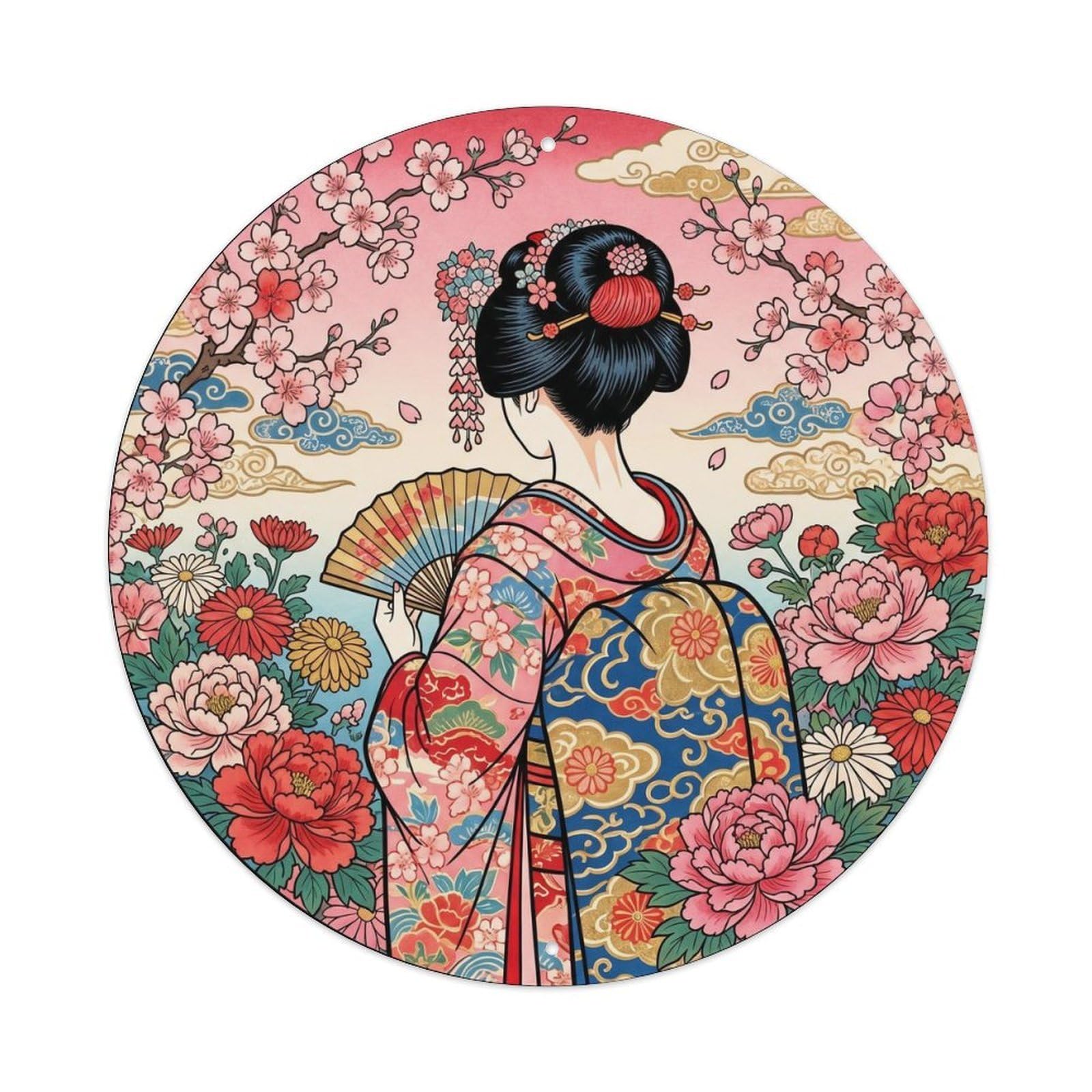 Fqnyr Style Metal Tin Sign Japanese Geisha Admiring Blossoms With Joy