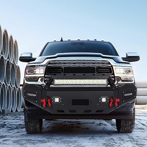 Miniatura 6 de FINDAUTO Parachoques delantero de acero resistente para Dodge Ram 2500/RAM 3500 mejorado con textura negra con placa de cabrestante y anillo en D