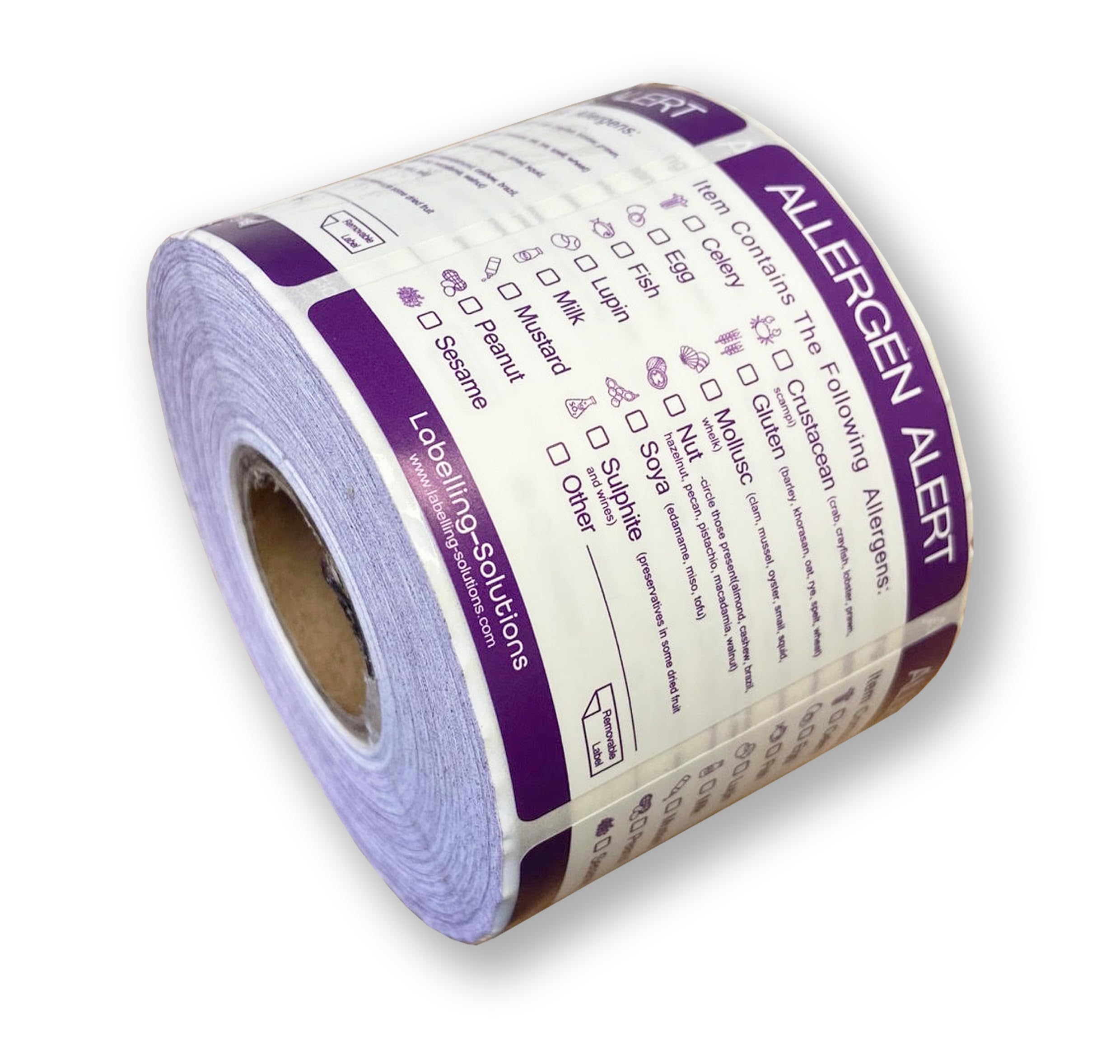 Roll of Food Allergen Warning Labels Purple Labels x 500 Roll Allergy Warning Kitchen Catering Safety Stickers