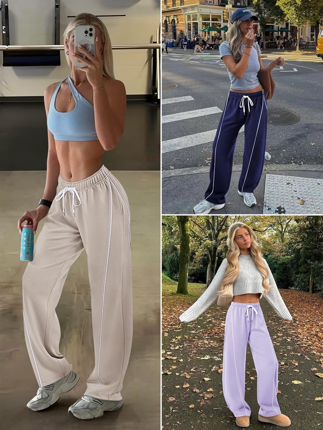 IVIR Barrel Sweatpants Women Side Strpied Baggy Sweat Pants High Waist Pajama Sweats Y2K Joggers with Pockets - Image 2