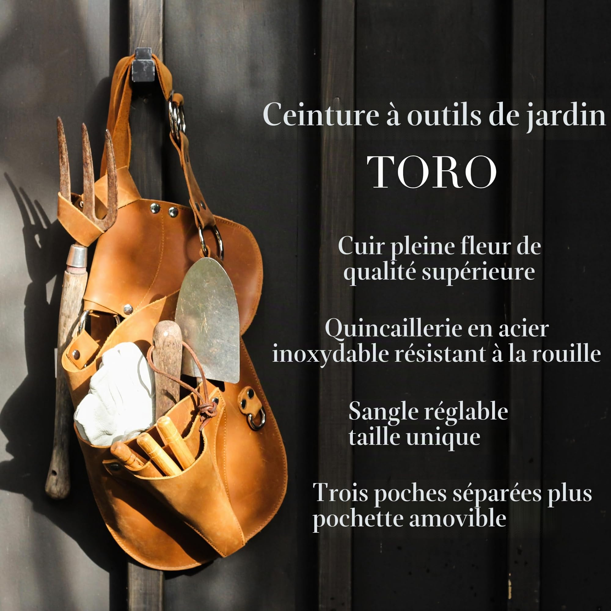 Ceinture à outils de jardin en cuir – Cadeaux de jardinage pour femme – Ceinture utilitaire – Pochette de rangement pour outils de jardin – Cadeau pour les jardiniers et les fleuristes