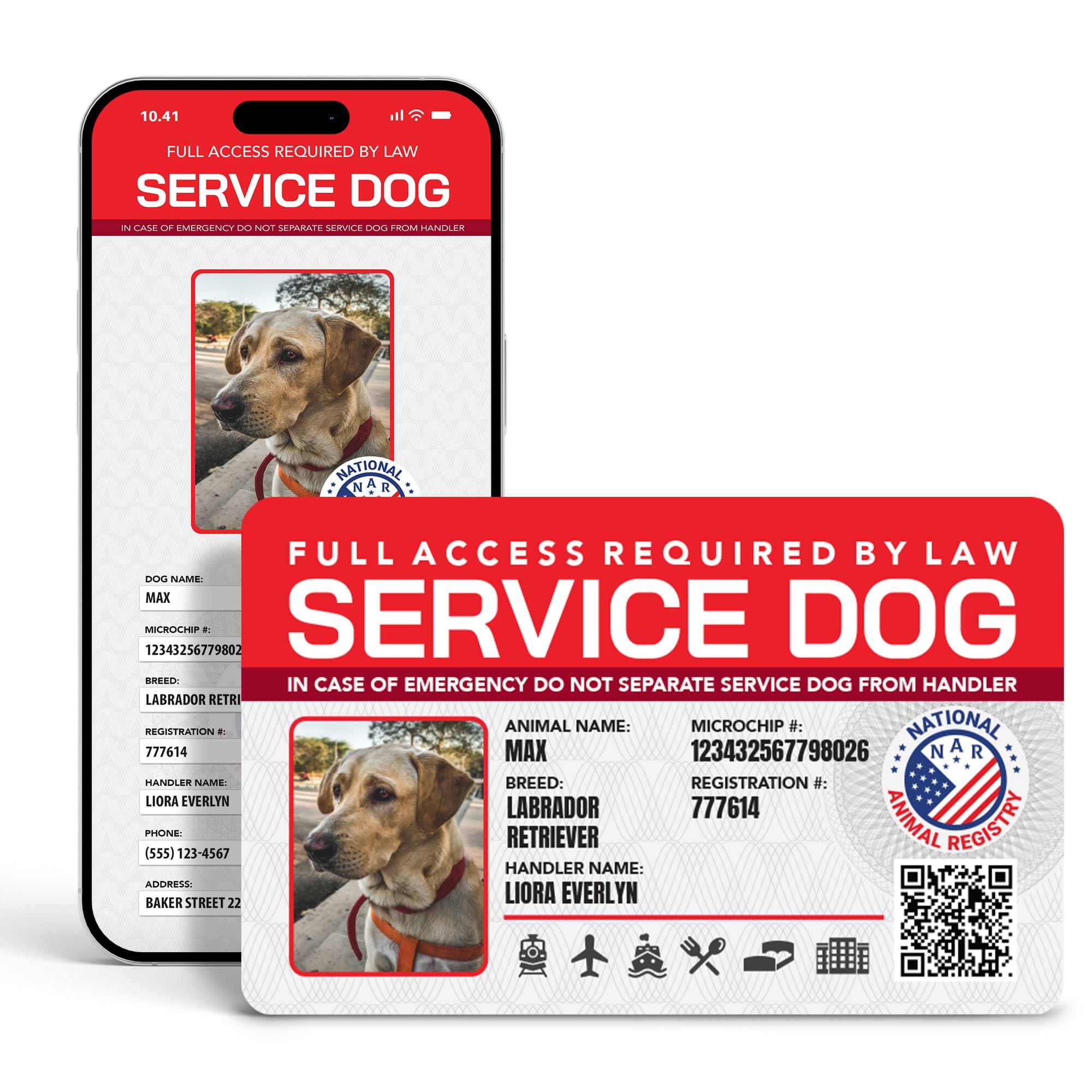 Customizable Service Dog ID - Horizontal - 14 Service Dog Types: PTSD, Guide, Emotional, Autism, etc. - Printed ID & Personal Digital Page on National