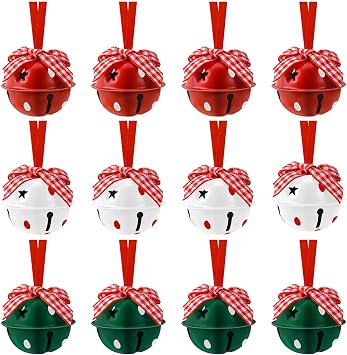 12pcs Jingle Bells 1.57in/4cm Craft Bells for Christmas Party, Xmas Tree, Wreath Ornaments & Holiday DIY Decorations 12