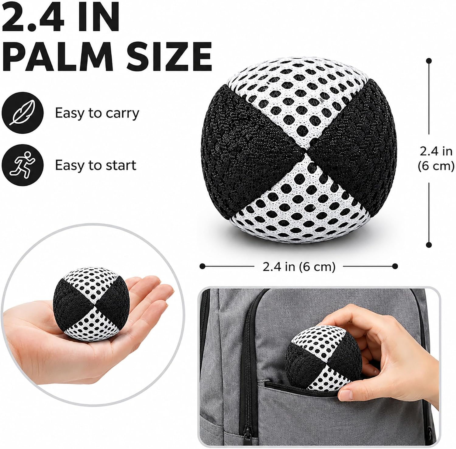 Footbag Set 3 Pack for Beginners and Adults, Weighted Kick Sacks | 3.2 OZ Each, Coarse Rubber Pellets, Tear Resistant Mesh, Easy Stalls, Beginner Tricks, Outdoor Play