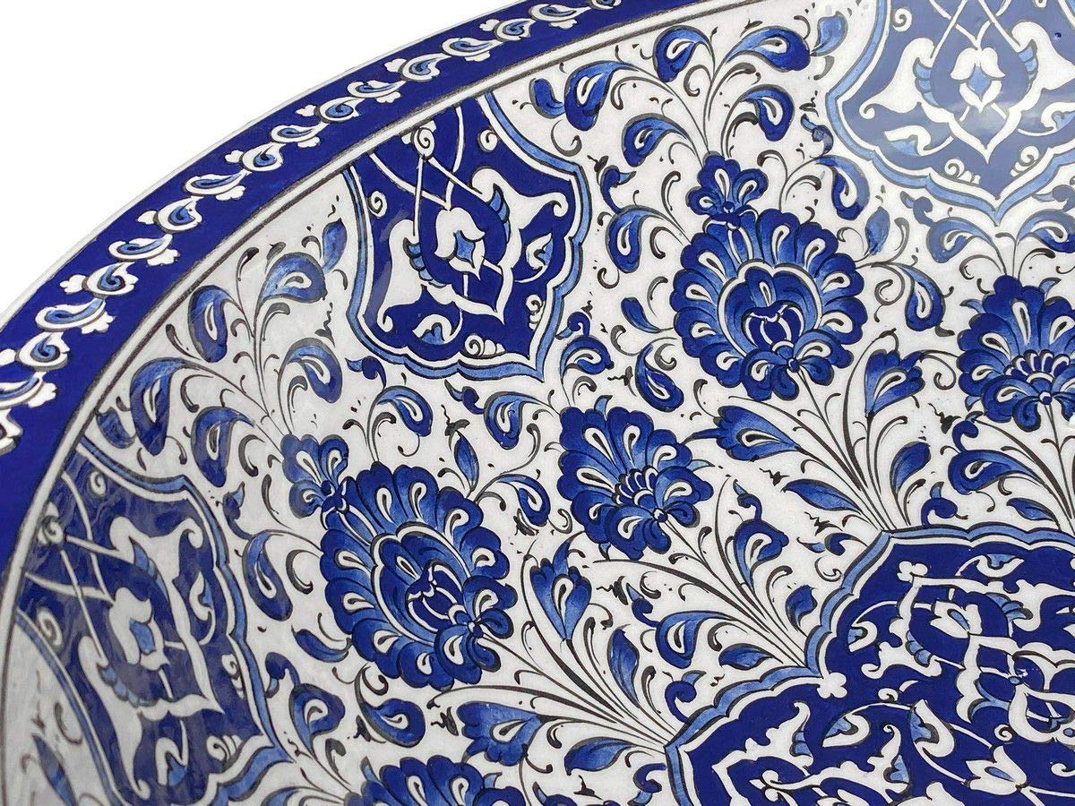 Cerames Lavabo de cerámica Iznik Gece - Lavabo turco moderno de cerámica para cuarto de baño, aseo, aseo de invitados, restaurante y hotel | Lavamanos sobre encimera y empotrado redondo 48 x 13 cm