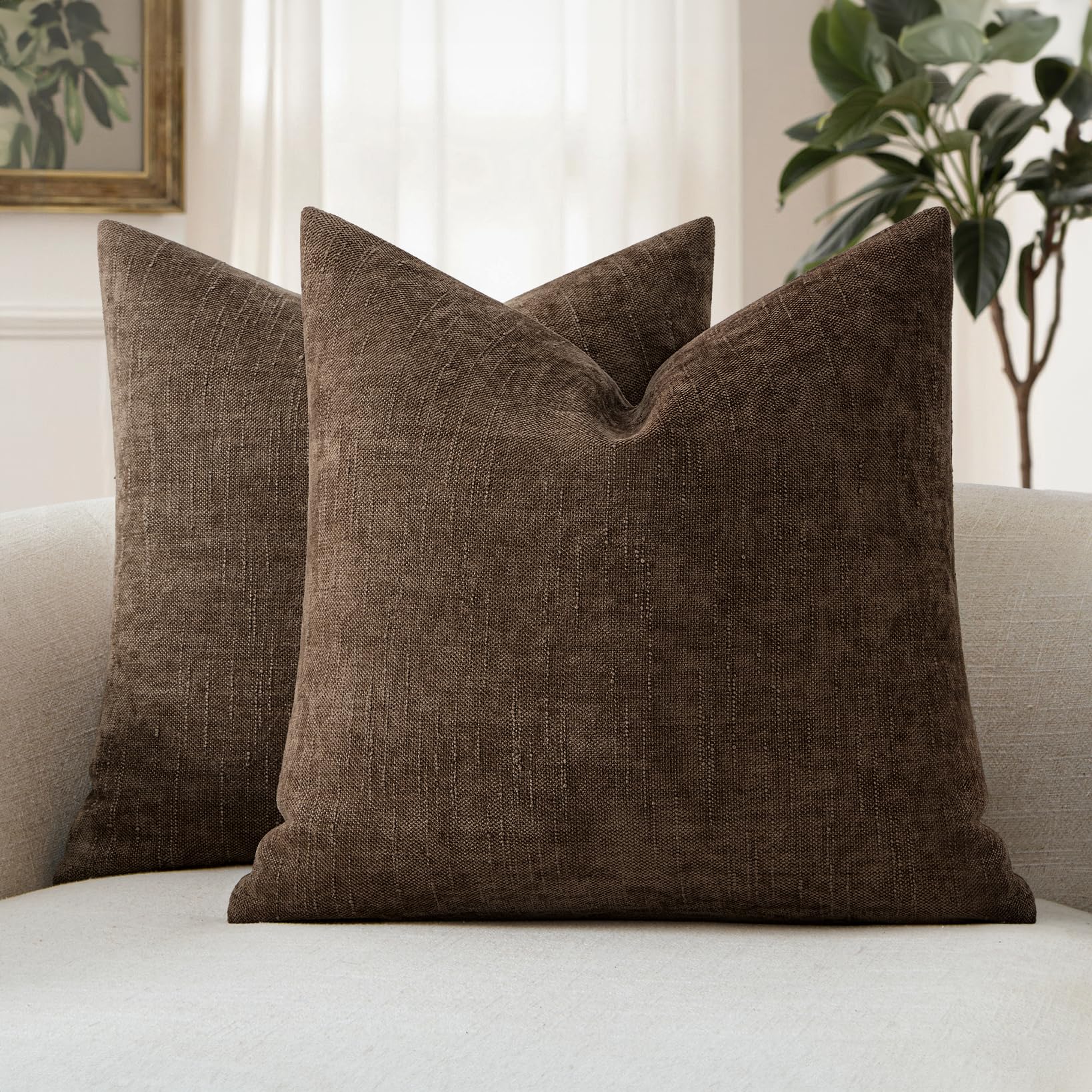 MIULEE Textured Chenille Throw Pillow Covers 20x20 Inch Chocolate Brown 20' x 20' (Pack of 2) Chocolate