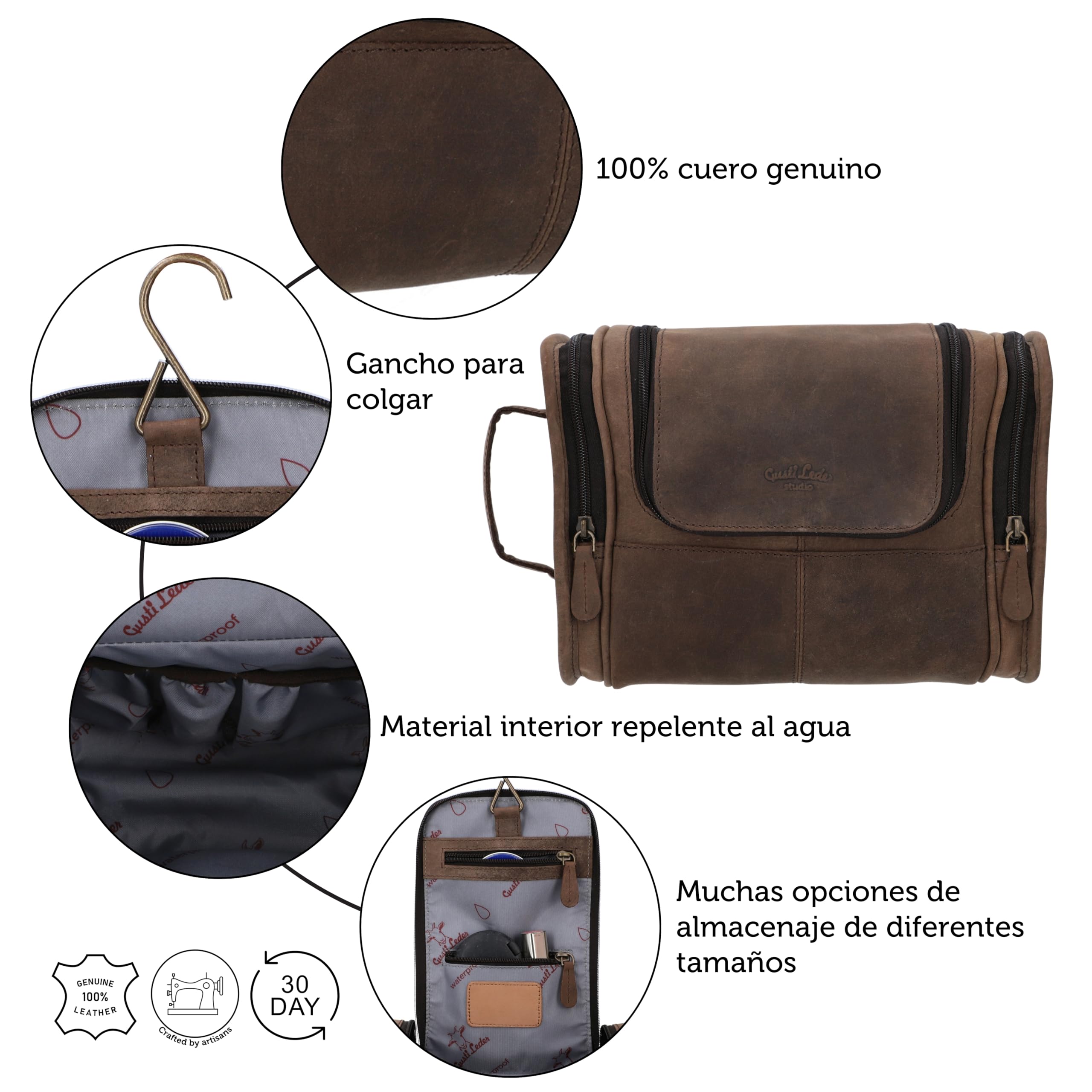 Gusti Leder Studio Chester Neceser de Cuero Bolsa de Viaje Impermeable Bolso para Cosméticos Maquillaje Make Up Utensilios Accesorios 2H30-20-4wp