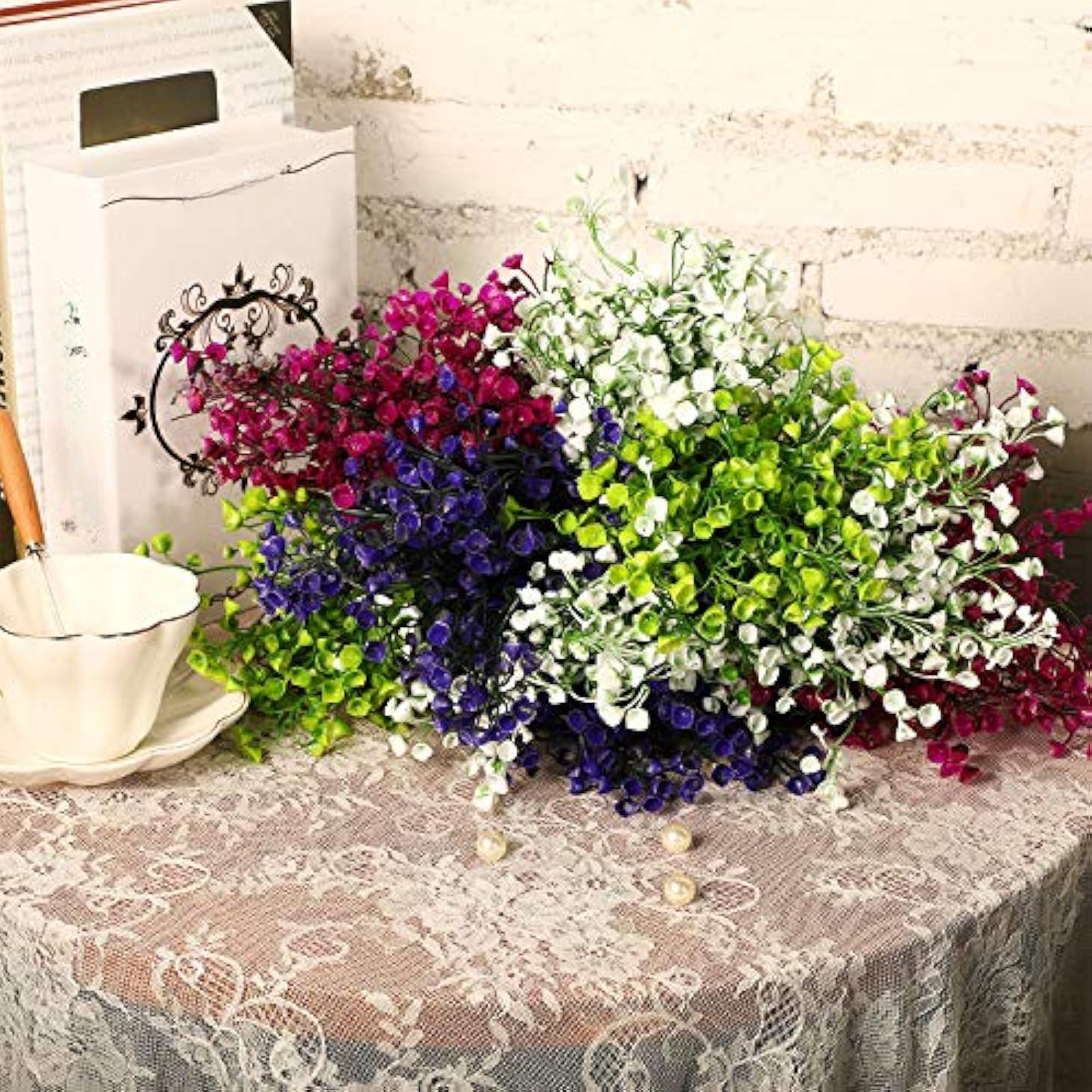 16 fiori artificiali per esterni, resistenti ai raggi UV, non sbiadiscono, in finta plastica, per decorare il giardino, la veranda, le finestre (giallo