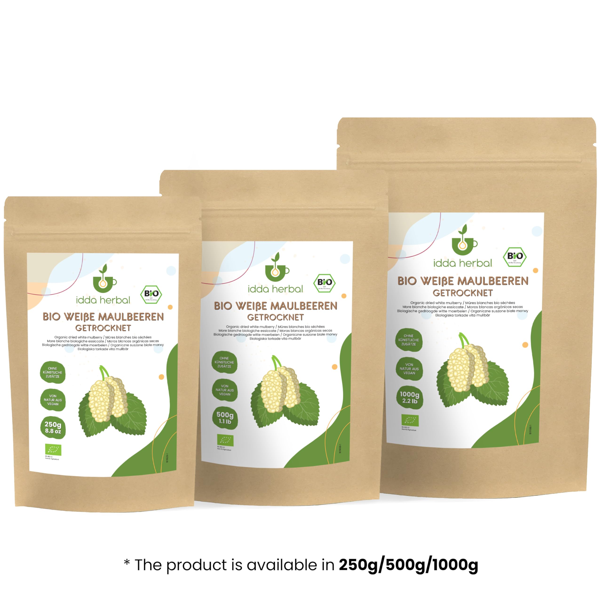 Gelsi Bianchi Biologici (1kg), Gelsi Bianchi Essiccati da Coltivazione Biologica, 100% Naturali e Puri, Snack alla Frutta Pronti da Mangiare, Vegani