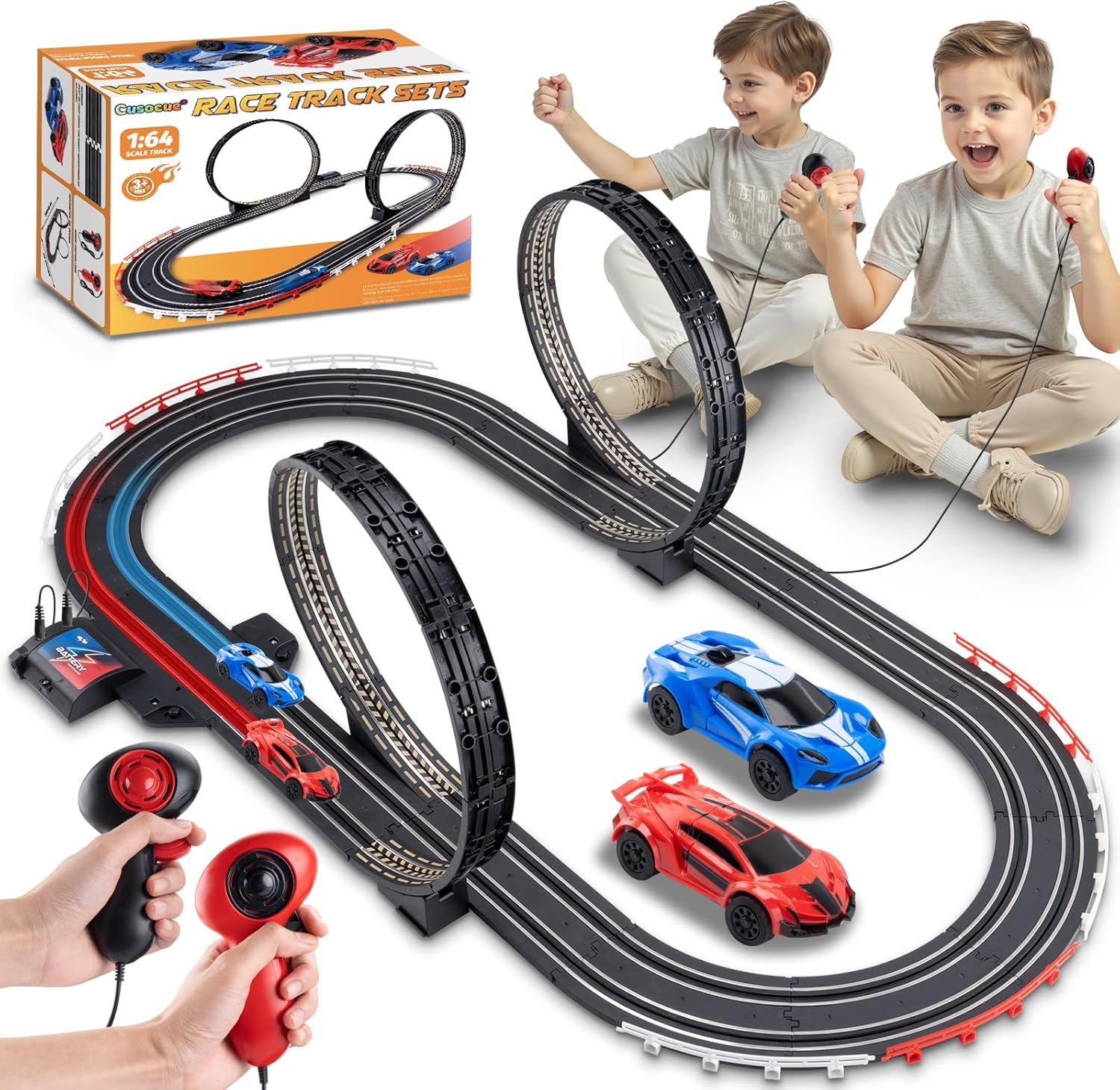 race track toy sets for kids - battery high-speed 1:64 scale dual slot car track toys with 2 controllers & 2 slot cars - birthday gifts for boys girls children age 3 4 5 6 7 8 9 10 11 12 years old