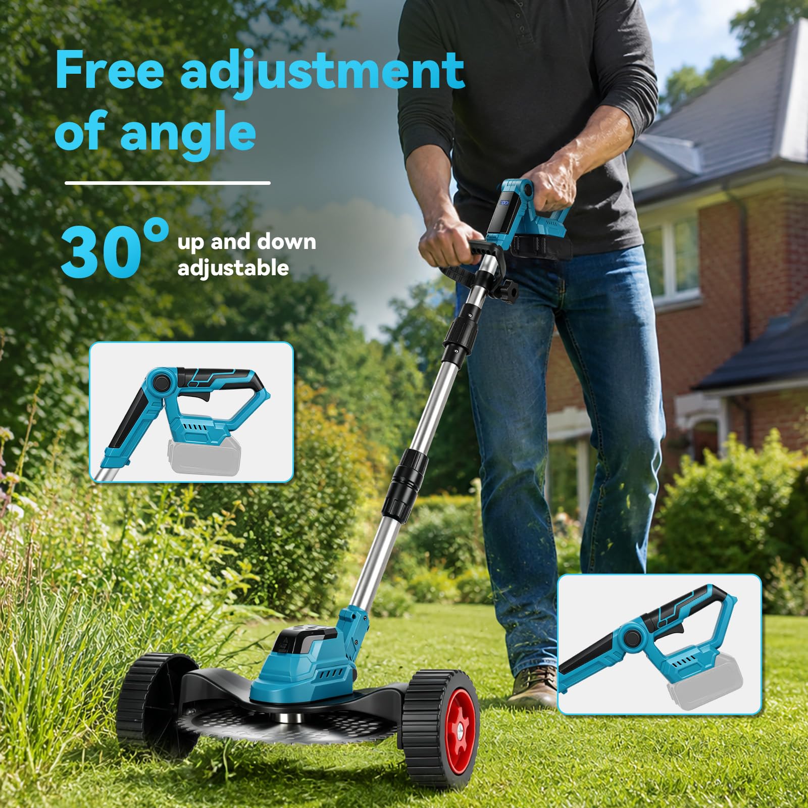 Desbrozadora con Ruedas Cortabordes Inalámbrica Compatible con Makita 18V | Motor sin Escobillas de 1300W, para Césped Jardín Patio