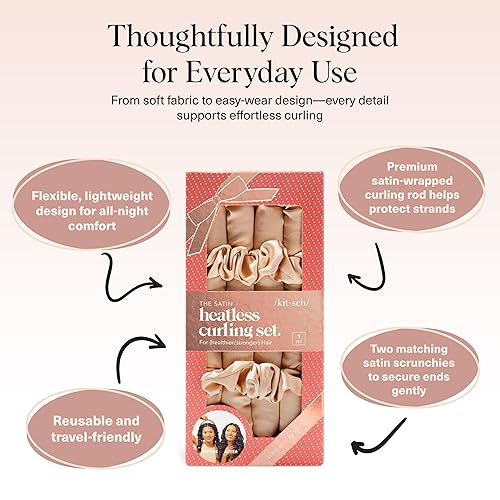 Miniatura 52 de Kitsch Juego de rizadores de cabello sin calor satinados – Rizadores sin calor para rizos sin calor durante la noche – Rodillos de pelo para 01