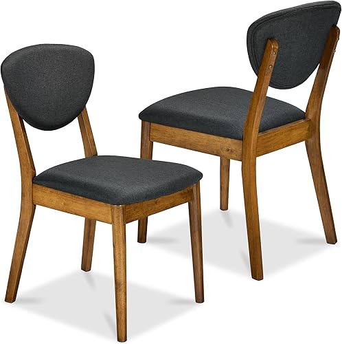 Best Choice Products Juego de 2 sillas de comedor, de madera tapizada moderna de mediados de siglo, sin brazos con cojín de asiento, respaldo