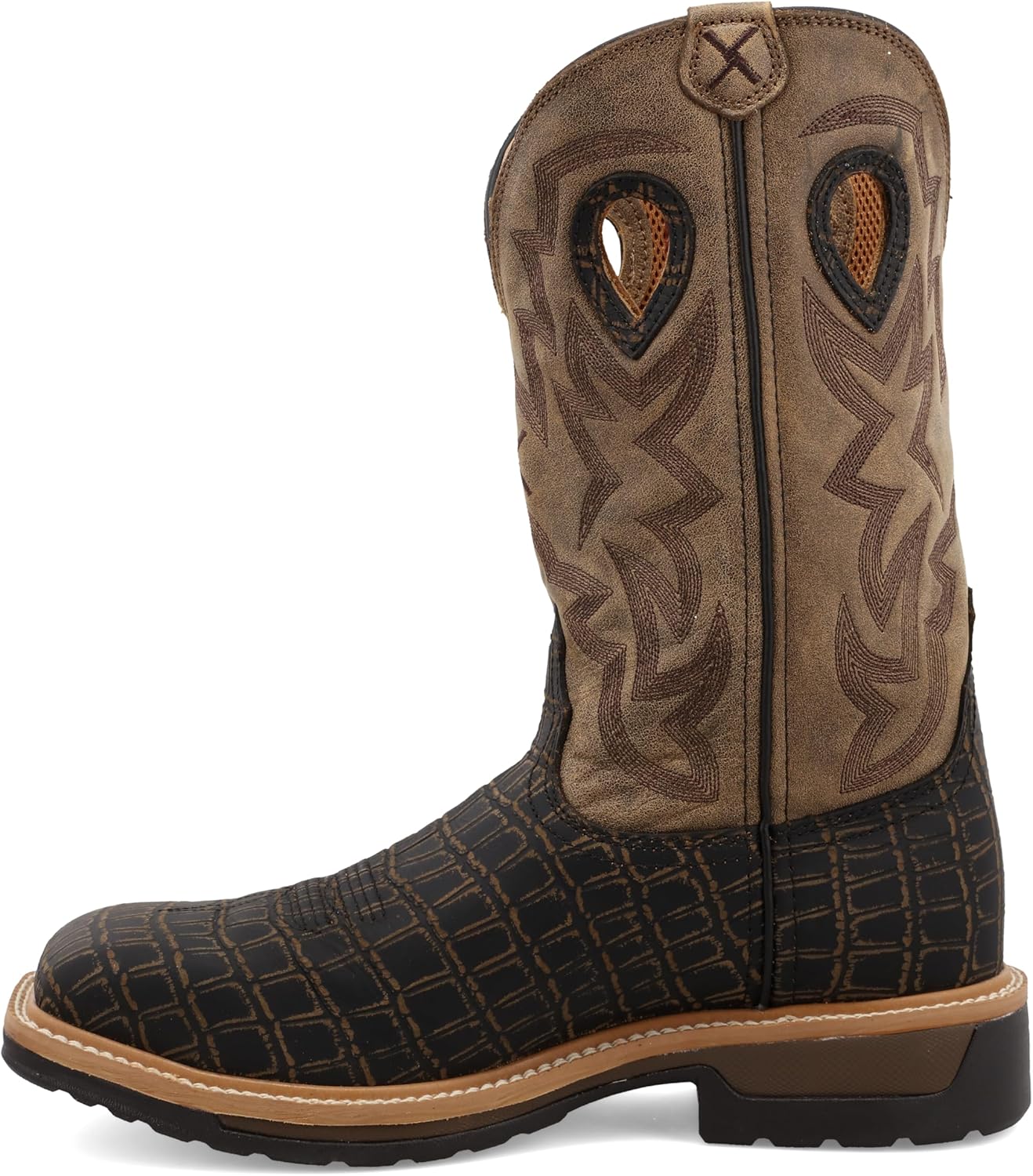 Twisted X Men's 12" Western Work Boot, Square Toe Alloy Toe, Caiman Print & Bomber, 8.5 EE