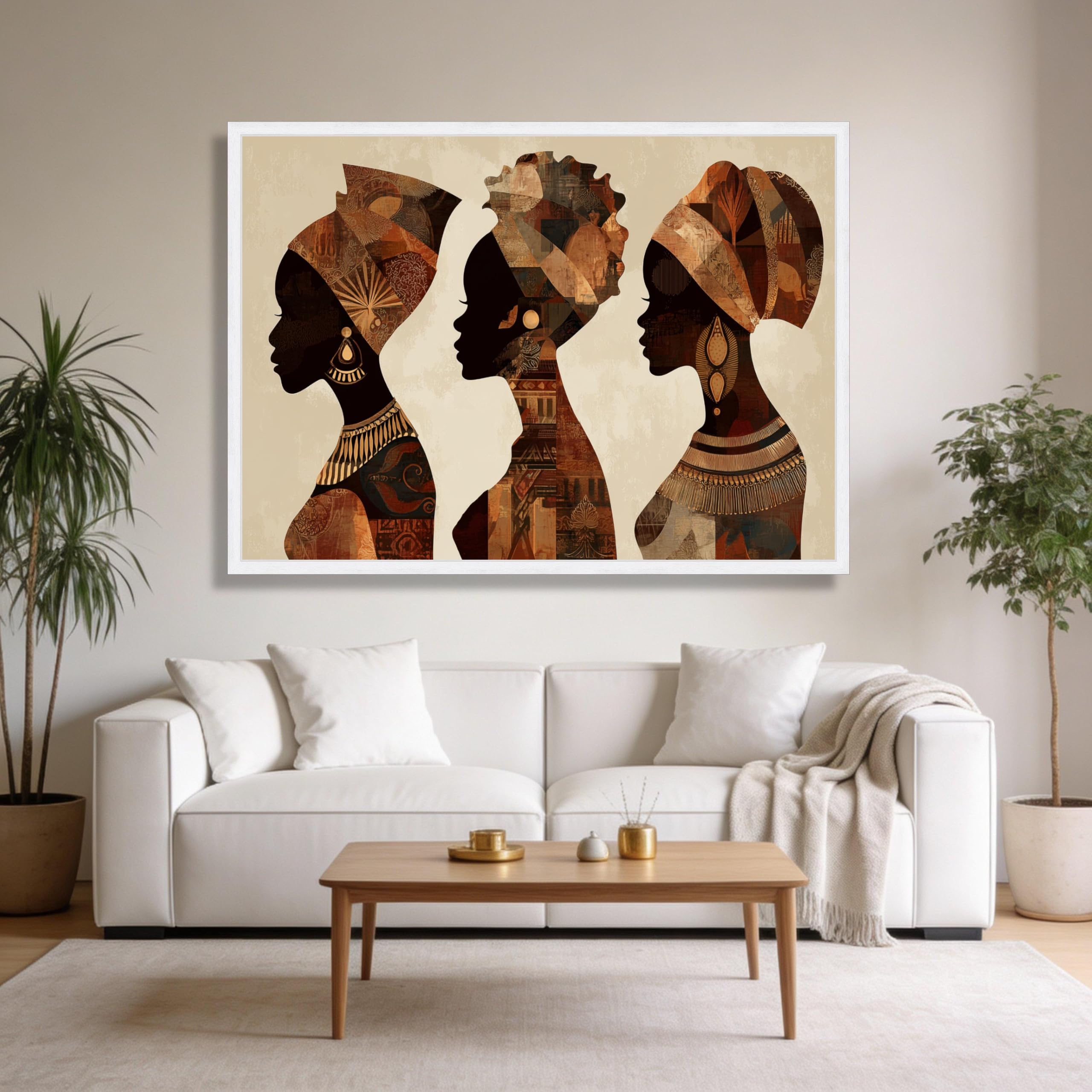 LMYCHENG African Women Silhouettes Canvas, Ethnic Tribal Wall Art, Cultural Portrait Canvas Painting, Brown Tones Artwork Prints(60x90cm/Frameless)