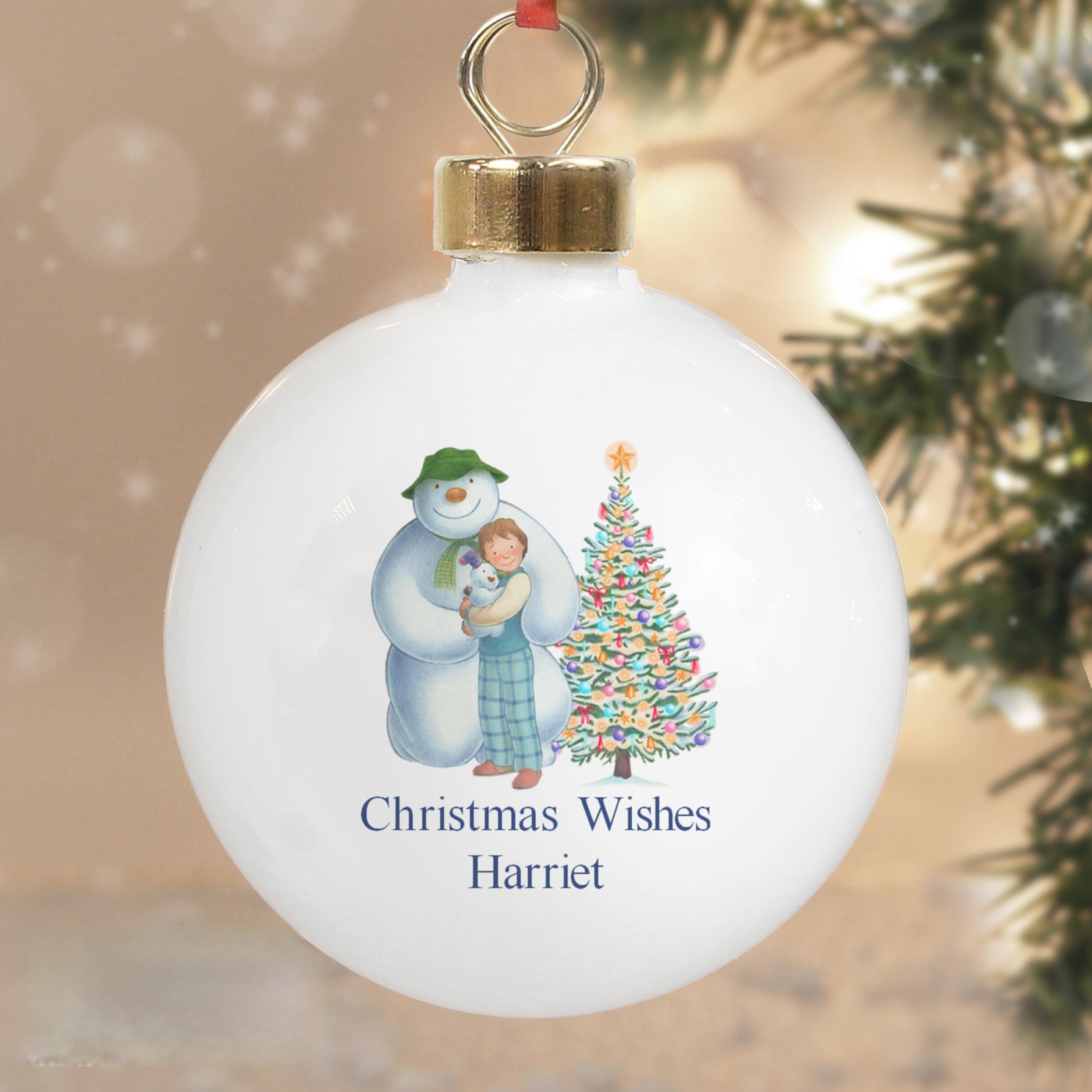 Custom Personalised The Snowman and the Snowdog Friends Ceramic Bauble – Christmas Tree Decoration